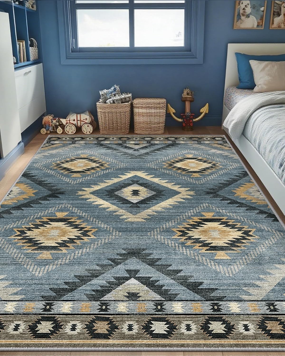5×7 Machine Washable Tribal Western Print Rug – Non-Slip & Pet Friendly