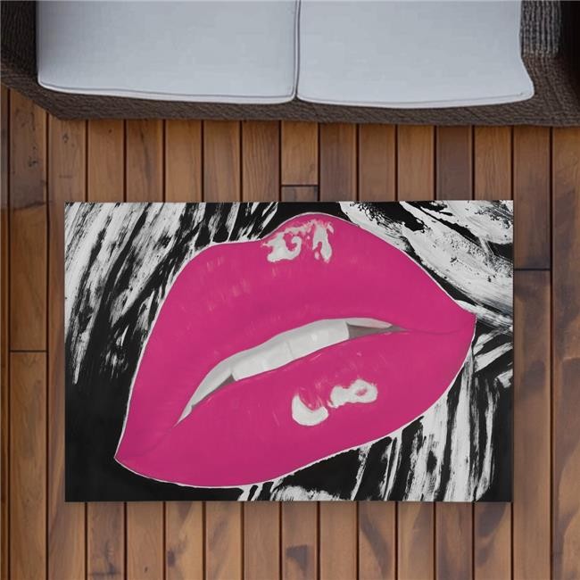 2×3 ft. Kissable Pink Glossy Lips Rug – Black Figurative Outdoor Decor – Rect…