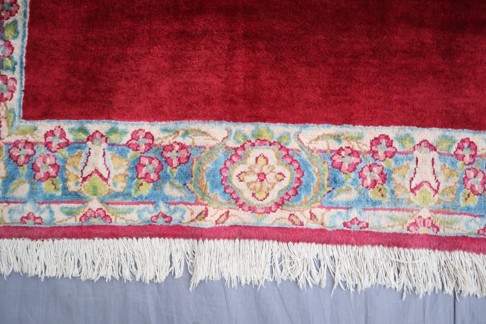 1960s Antique 3×14 ft Red Blue Afghan Handmade Low Pile Caucasian Runner Rug