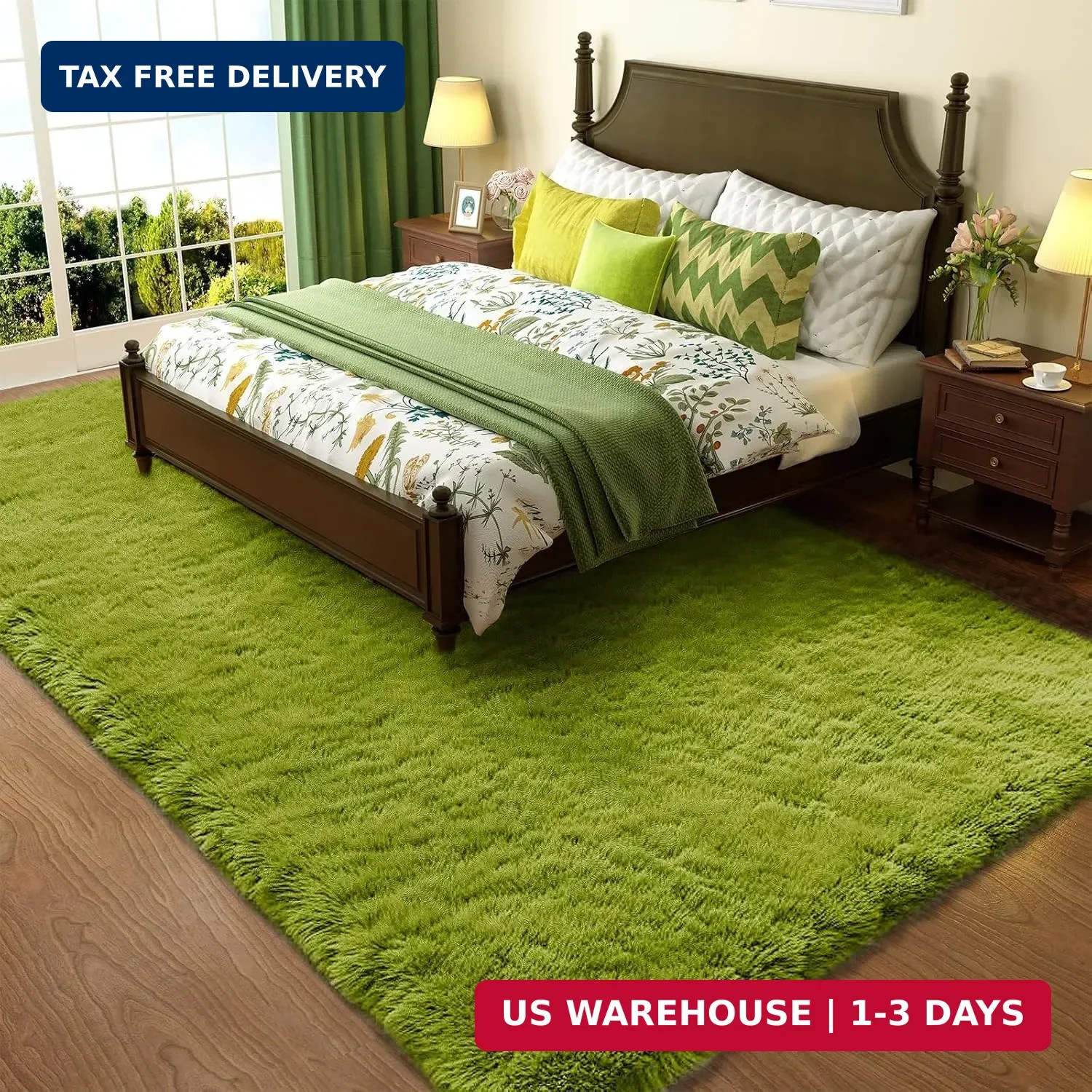 Green Rug Grass Area Rugs for Bedroom, 4×6 Shag Fluffy Carpet, Fuzzy Furry Plush