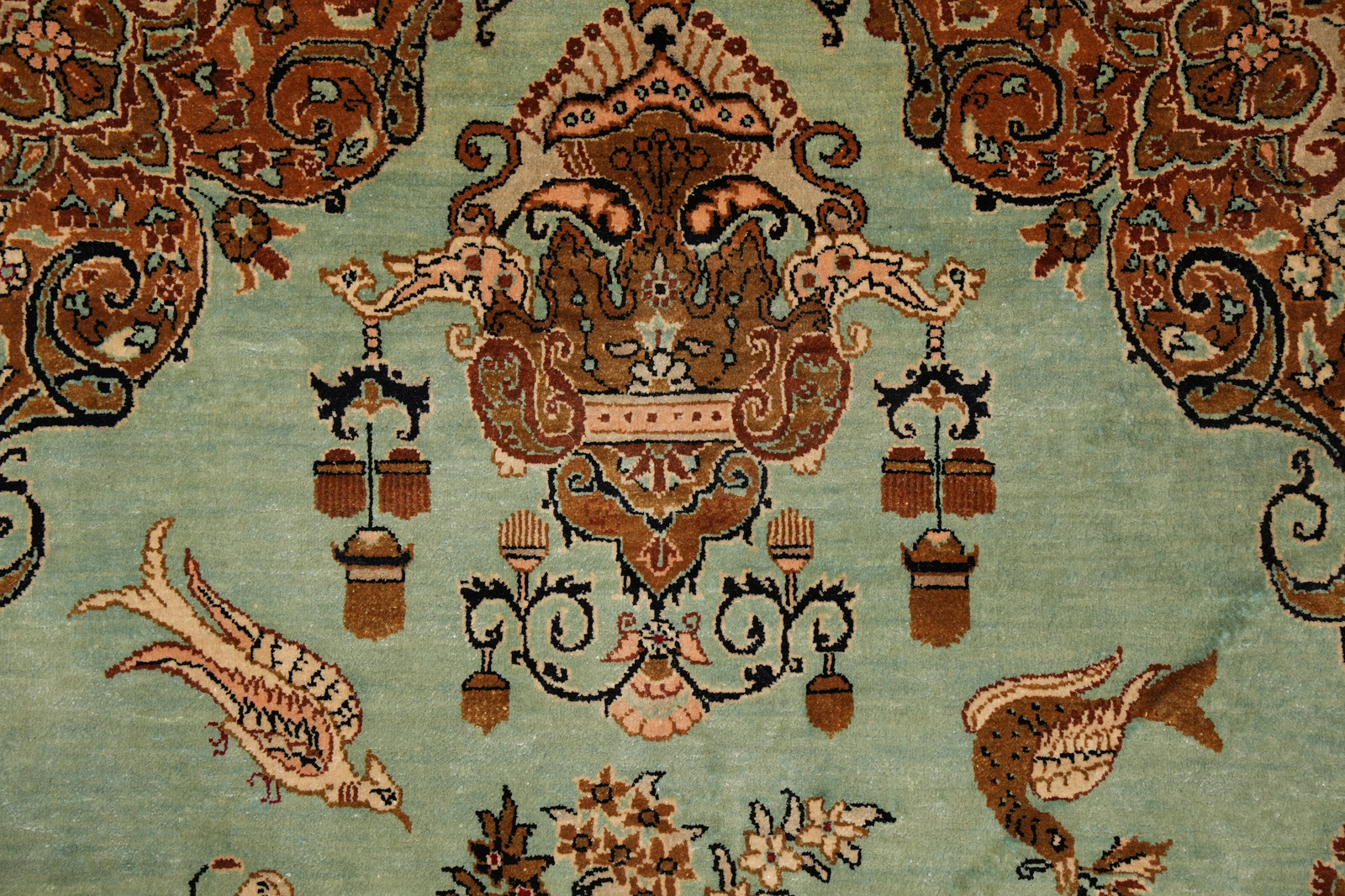 3.7 x 5.9 Green Silk Rug Perrsian Quum Carpet #LA-53273