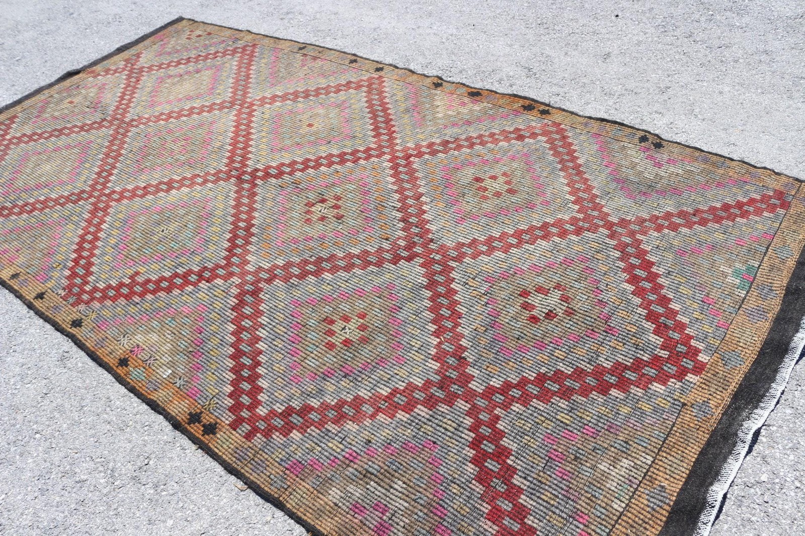 5,7×11,2 ft Rug, Turkish Vintage Large Rug, Red Kilim Wool Rug