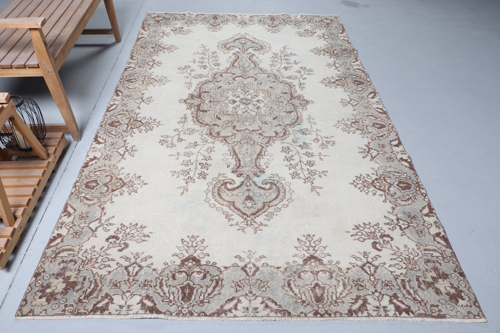 Vintage 5,4×9,1 ft Rug, Turkish Large Rug, Brown Floral Rug