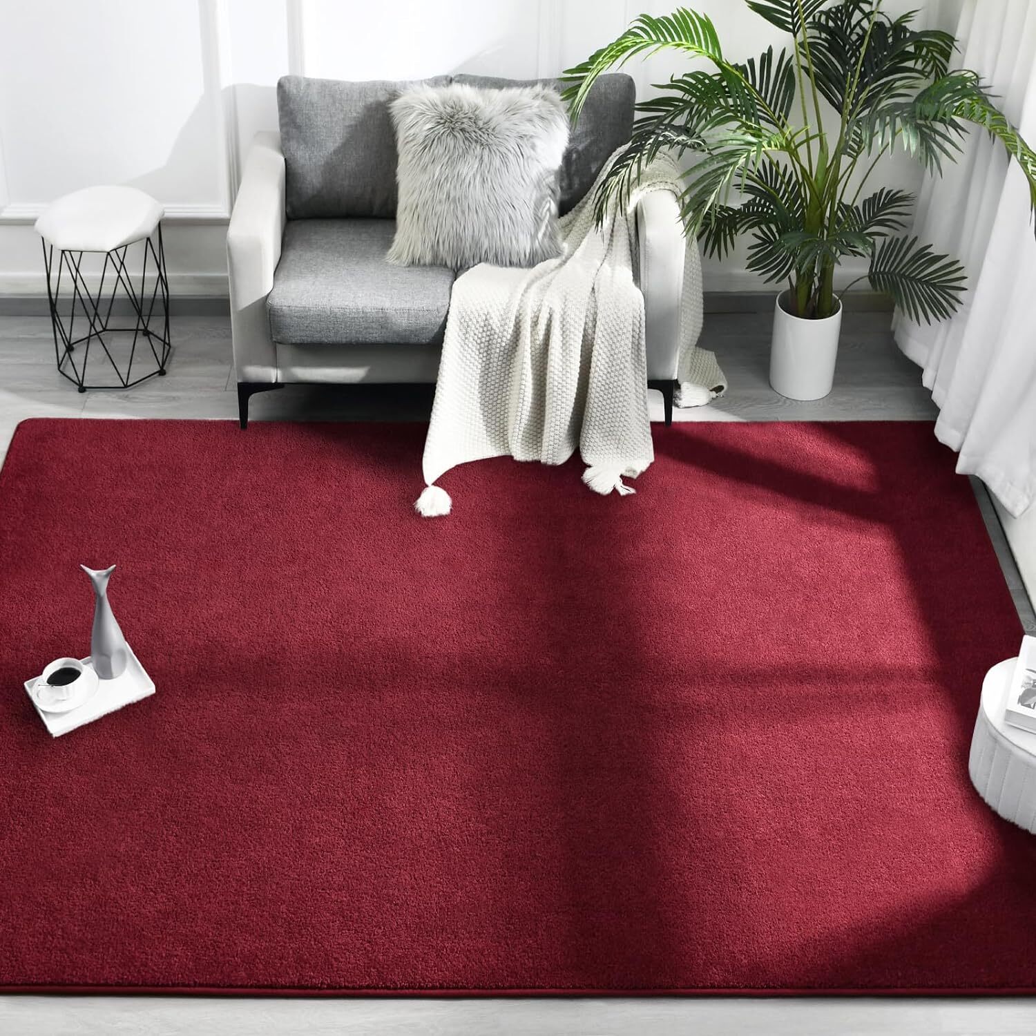 Super Soft Comfy Area Rug – Thickened Memory-Foam Indoor Carpet (4×6 ROSE RED)