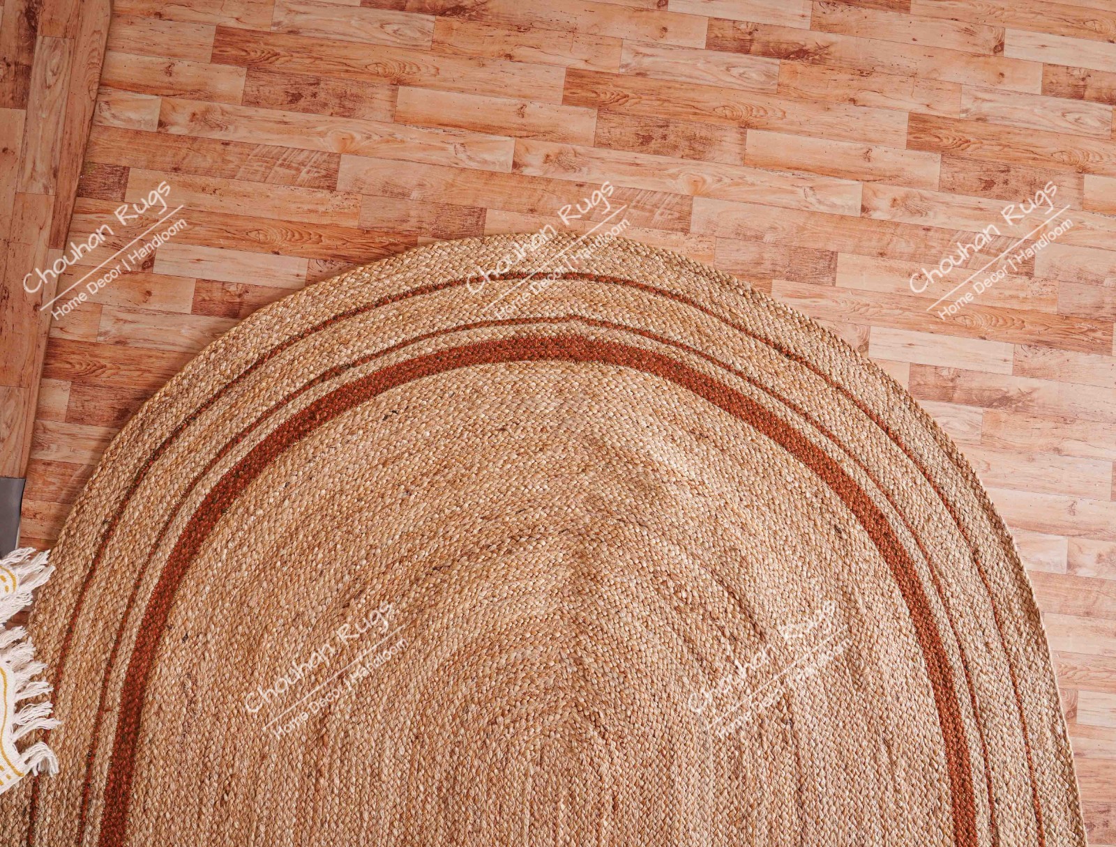 Natural With Orange Border Custom Size 5×8 Ft Hand Braided Oval Jute Area Rug