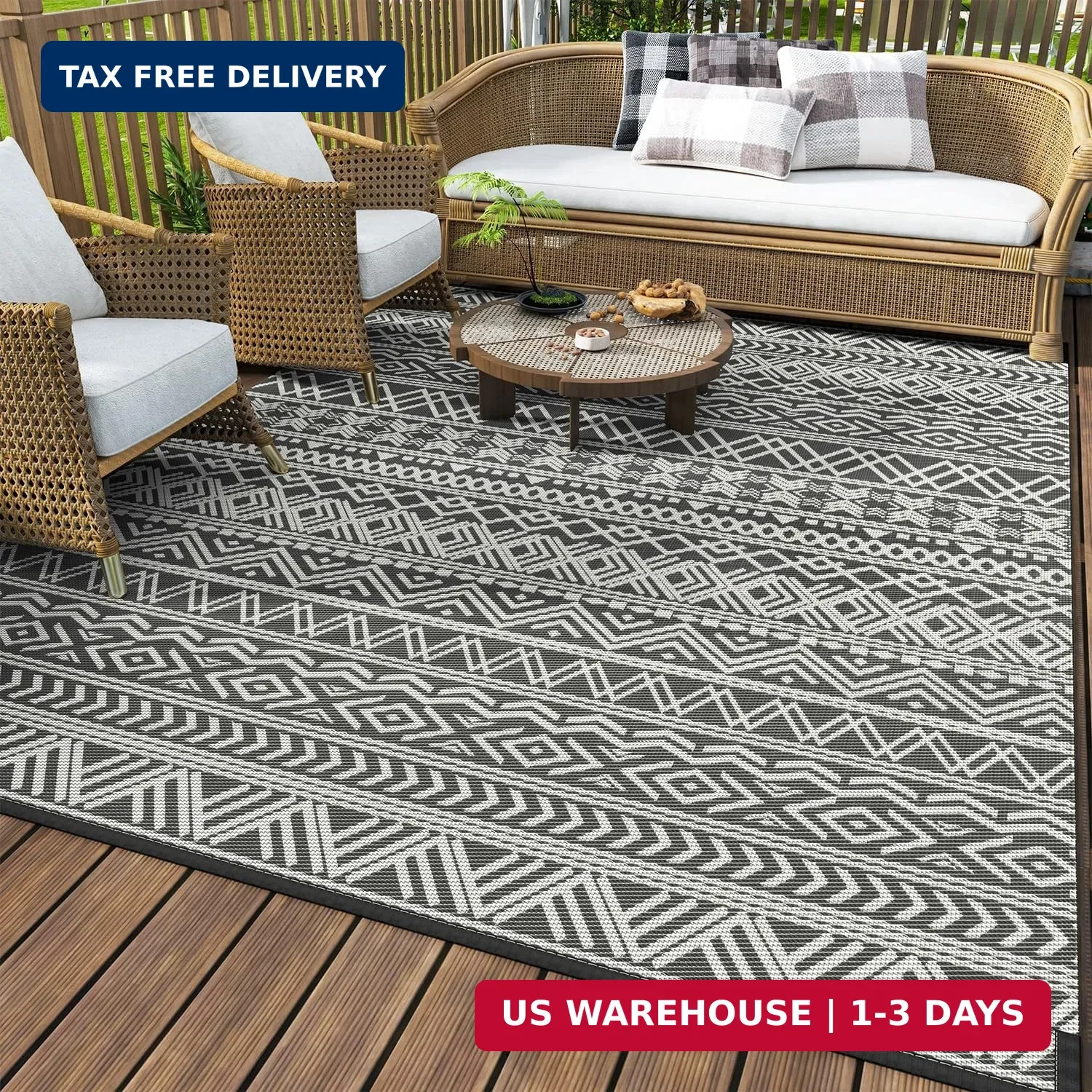 MontVoo Outdoor Rug Carpet Waterproof 5×8 Outdoor Patio Rug Mat Reverisble Plast