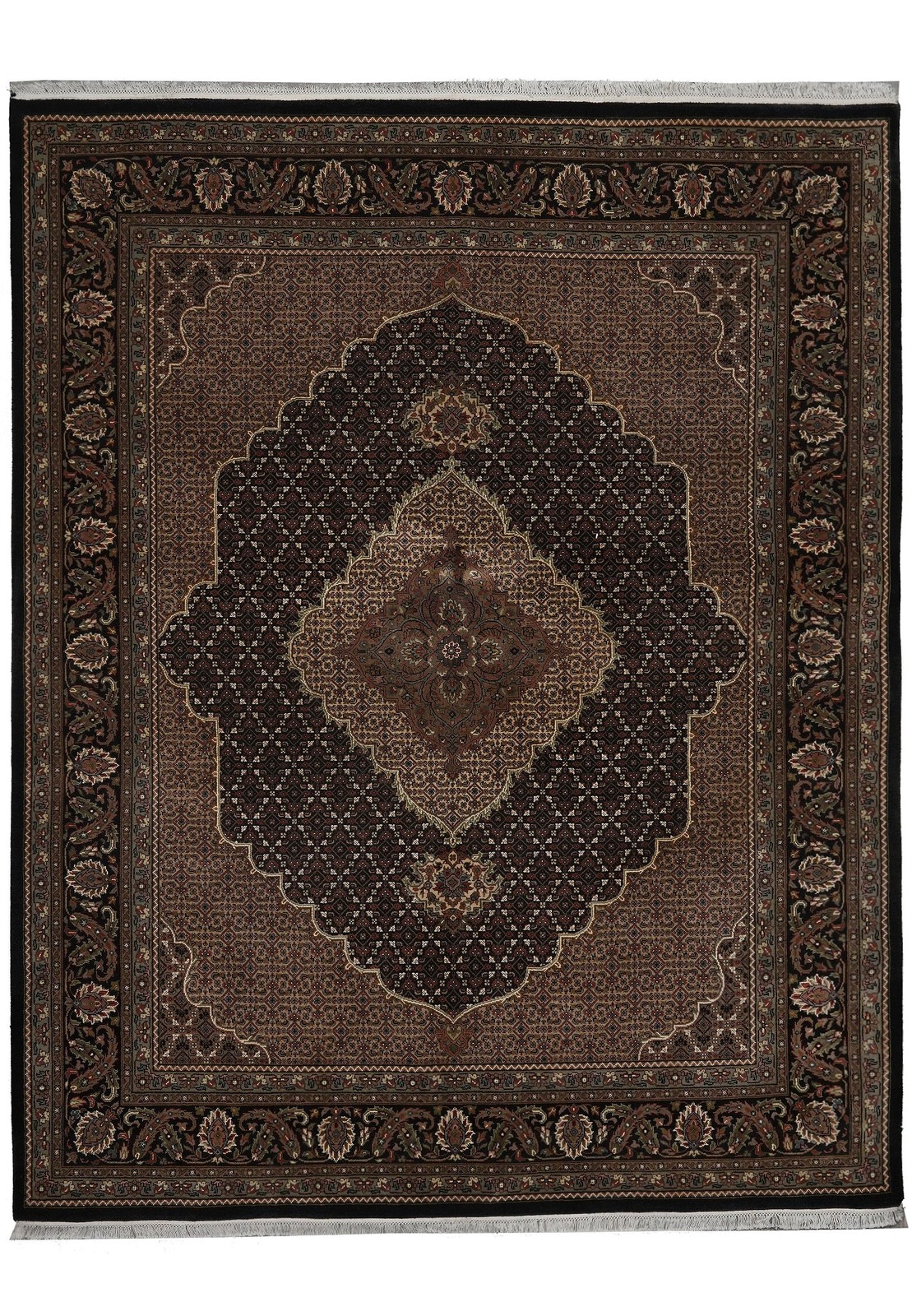 6.6 x 8 hand-Knotted Mahii Tabriiz Rug Wool and Silk BLACK #F-3059