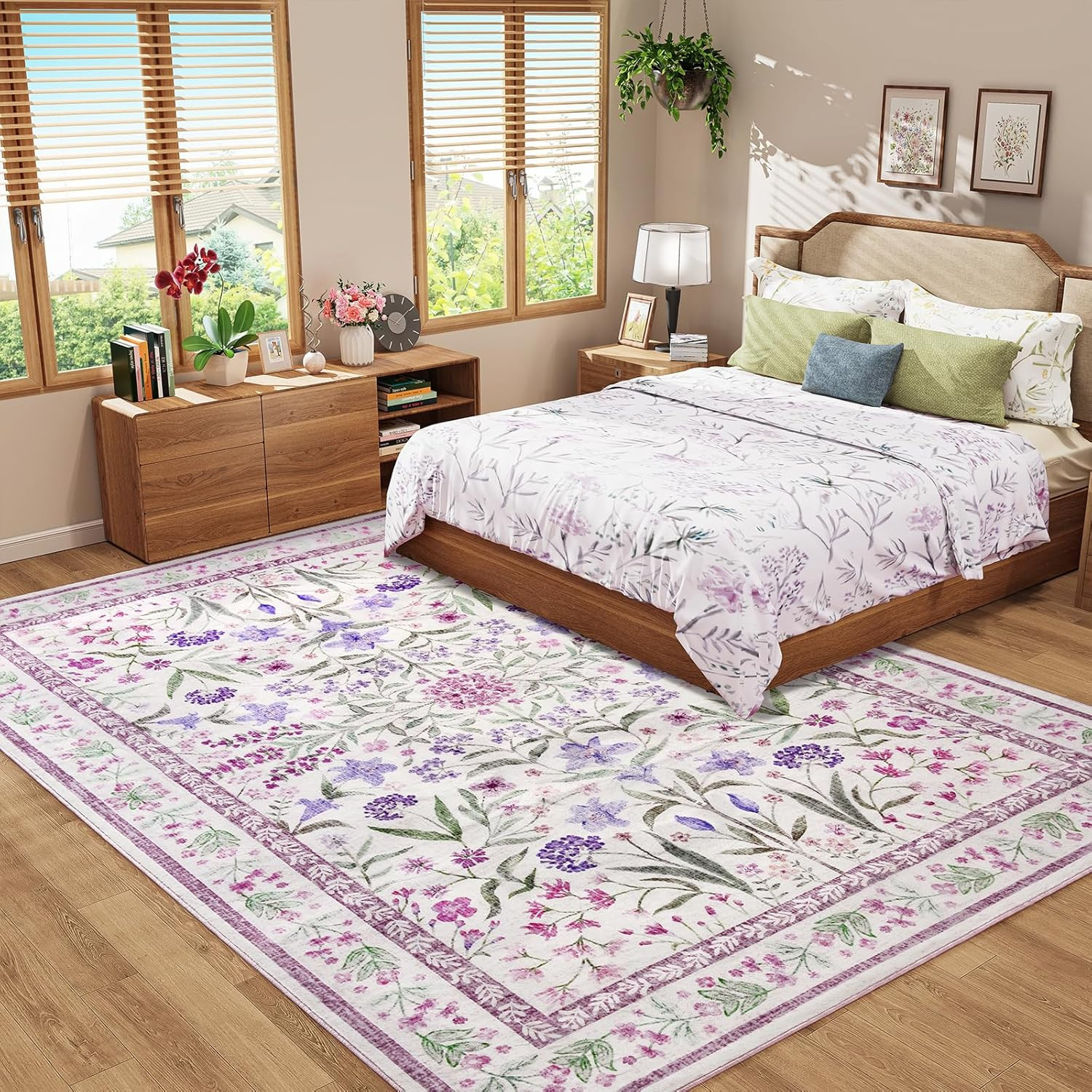 Floral 6X9 Feet Area Rug – Purple Vintage Carpet for Living Room & Kids Room