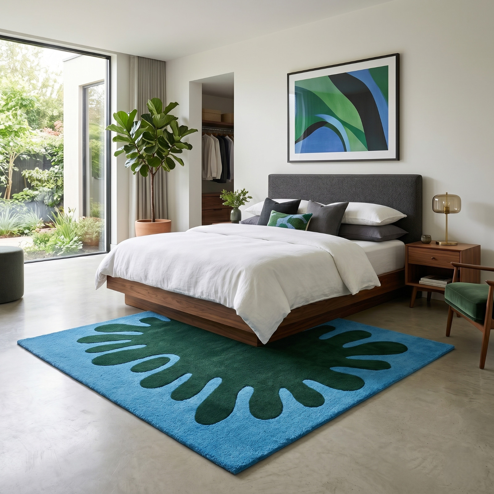 Graphic Pattern Mid Century Contemporary Nature Inspired Living Blue Green Rugs
