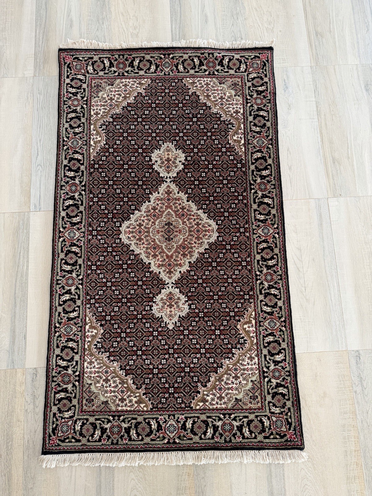 Oriental Mahi Hand Knotted Wool Rug 3×5 ft Black Traditional Bidjar Medallion