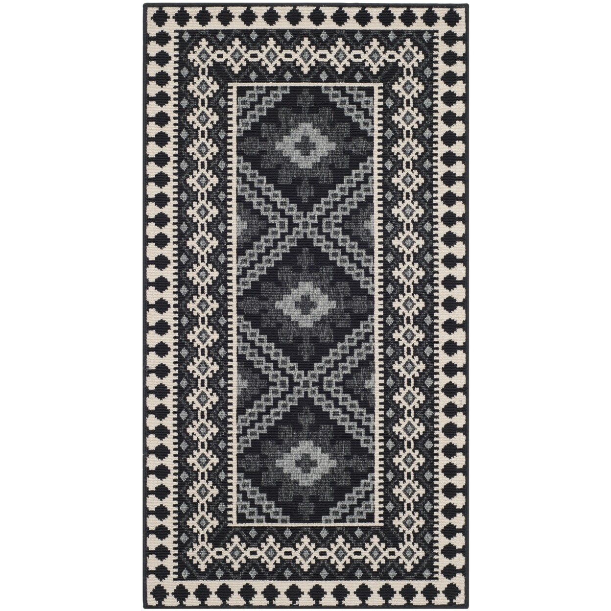 SAFAVIEH Outdoor VER099-0421 Veranda Black / Creme Rug