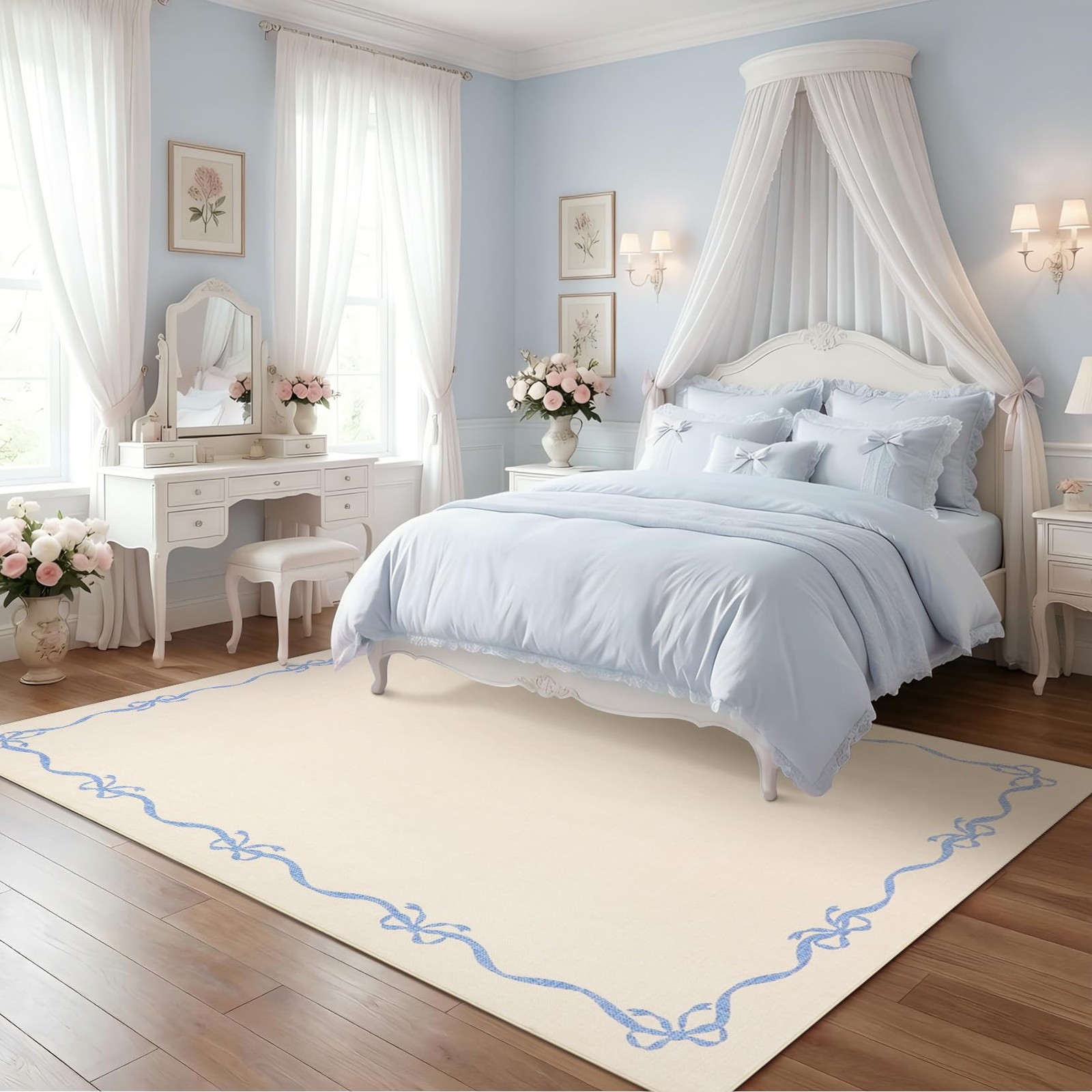 Garvee Solid Beige Rugs for Bedroom Girls, 4×6 Bow Area Rug for Living Room |…