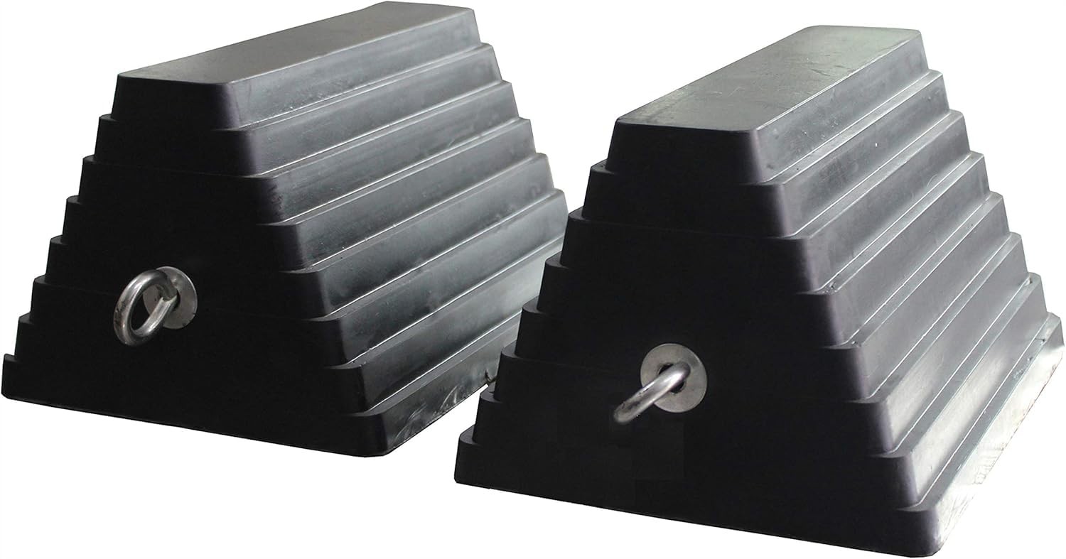 80681 Rubber Wheel Chocks – Heavy Duty, Oil-Resistant, Non-Slip with Steel Ey…