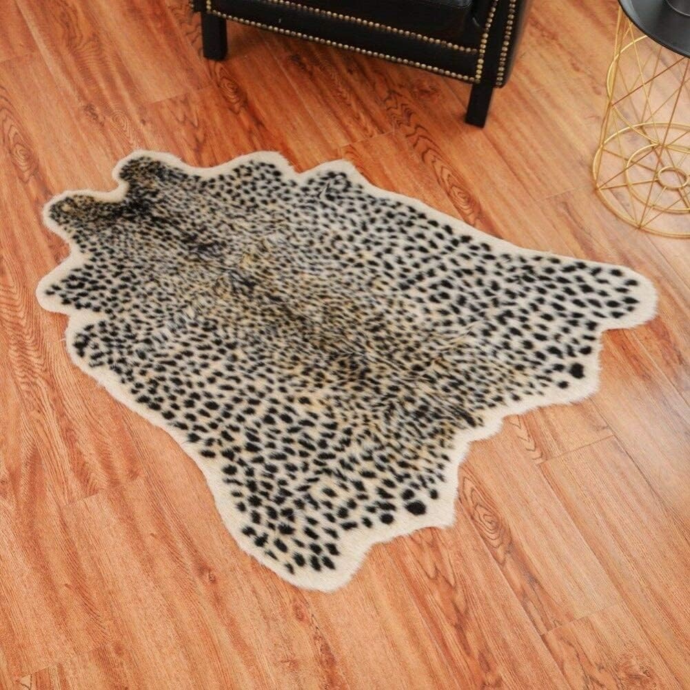 Leopard Print Area Rug Faux Fur Non-Slip Cheetah Rug Small Accent Distressed …