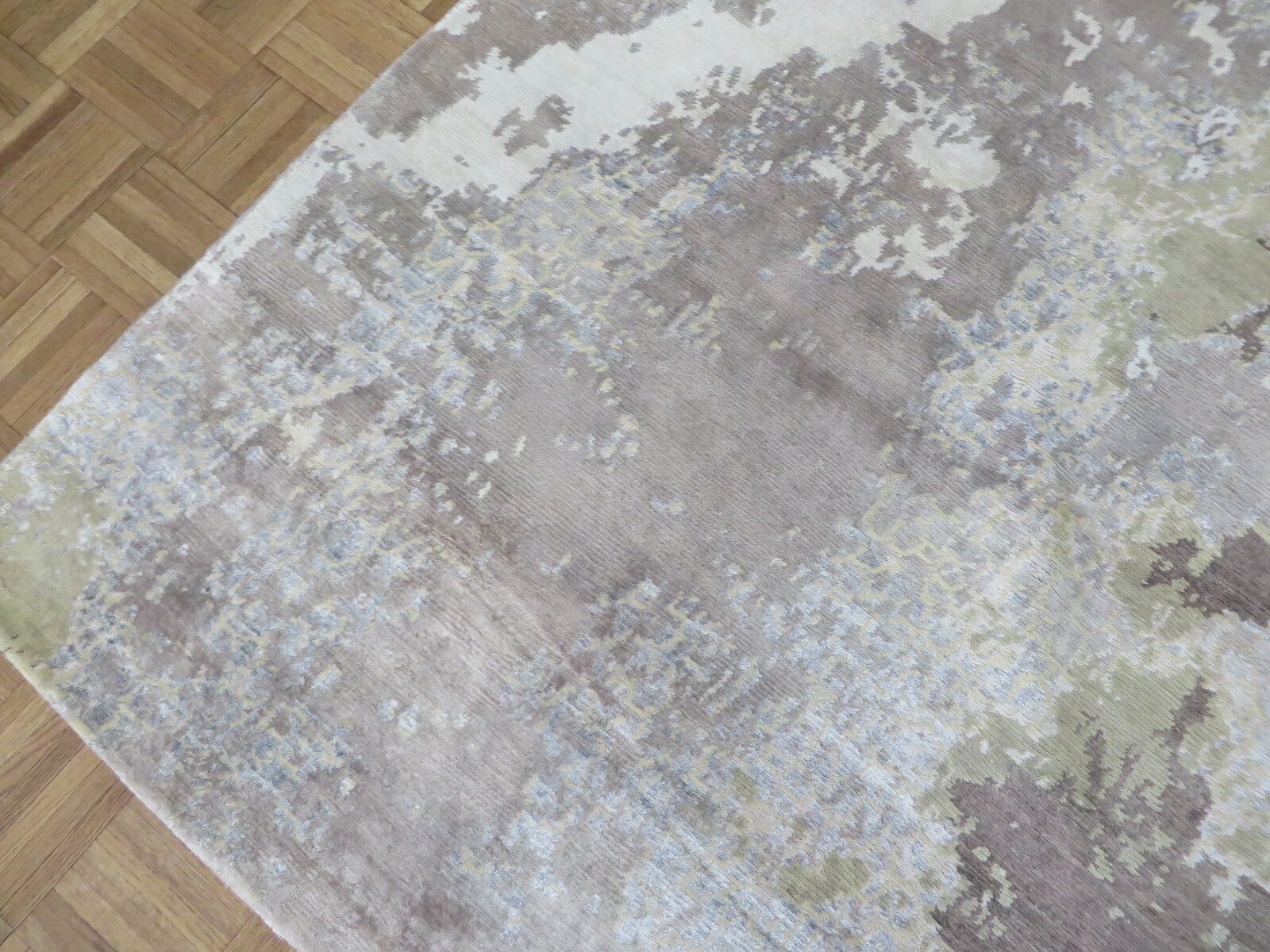 8’1 x 10 Hand Knotted Modern Abstract Gray Oriental Rug With Silk G9228