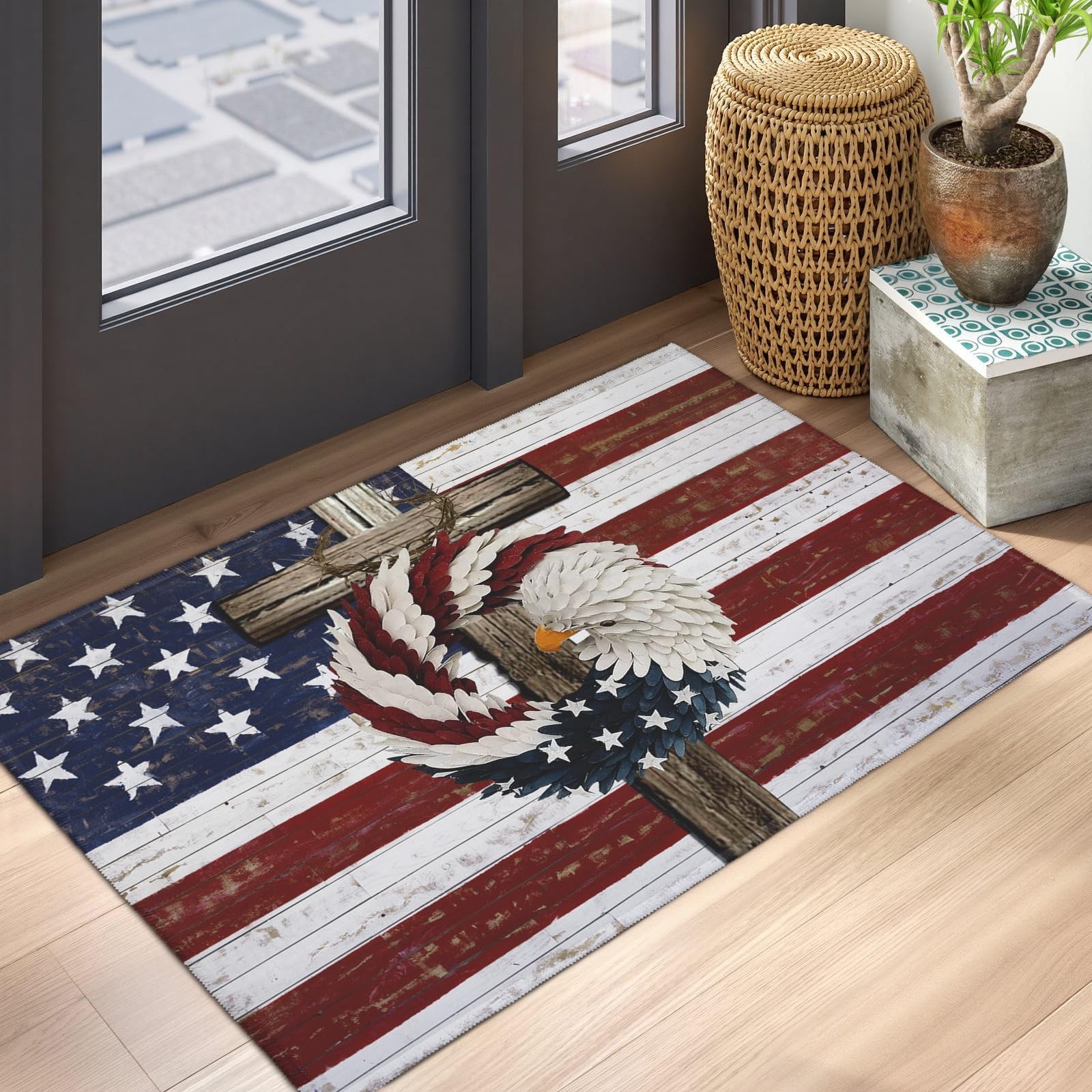 4th of July Rugs Stars and Stripes Eagle Patriotic Doormat American Flag Cros…