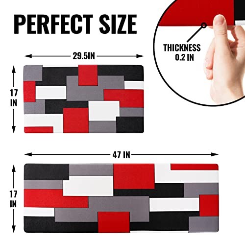Black,White,Red and Grey Kitchen Rug Set 2 Piece Abstract Geometric Art