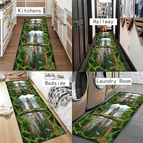 Optical Illusion Area Rug, 3D Green Corridor Rugs with Prints Like 2x7ft 15