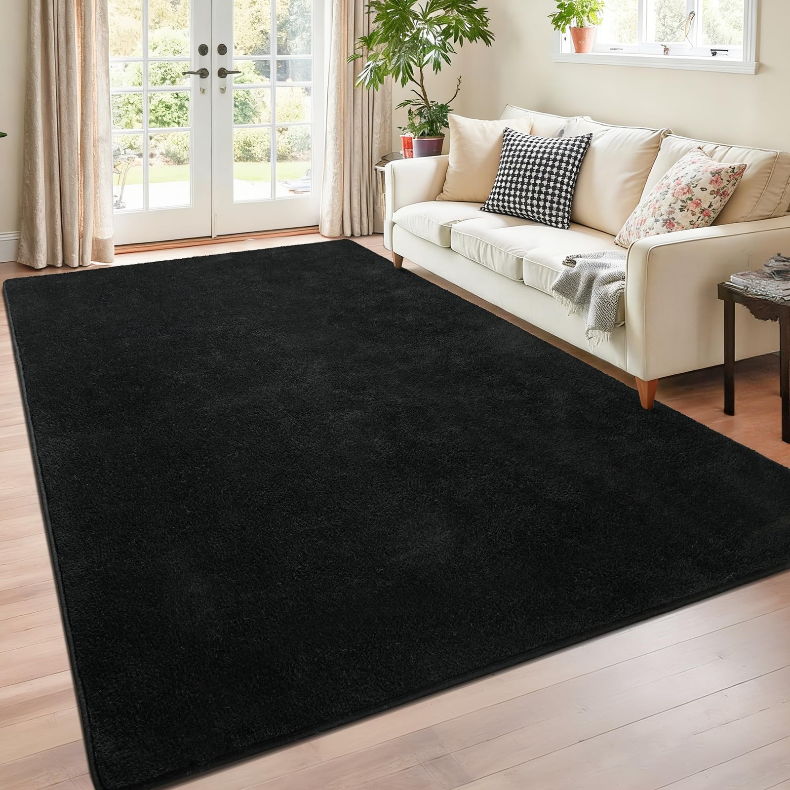 Black 4×6 FT Minimalist Washable Area Rug Soft Memory Foam Low Pile Carpet