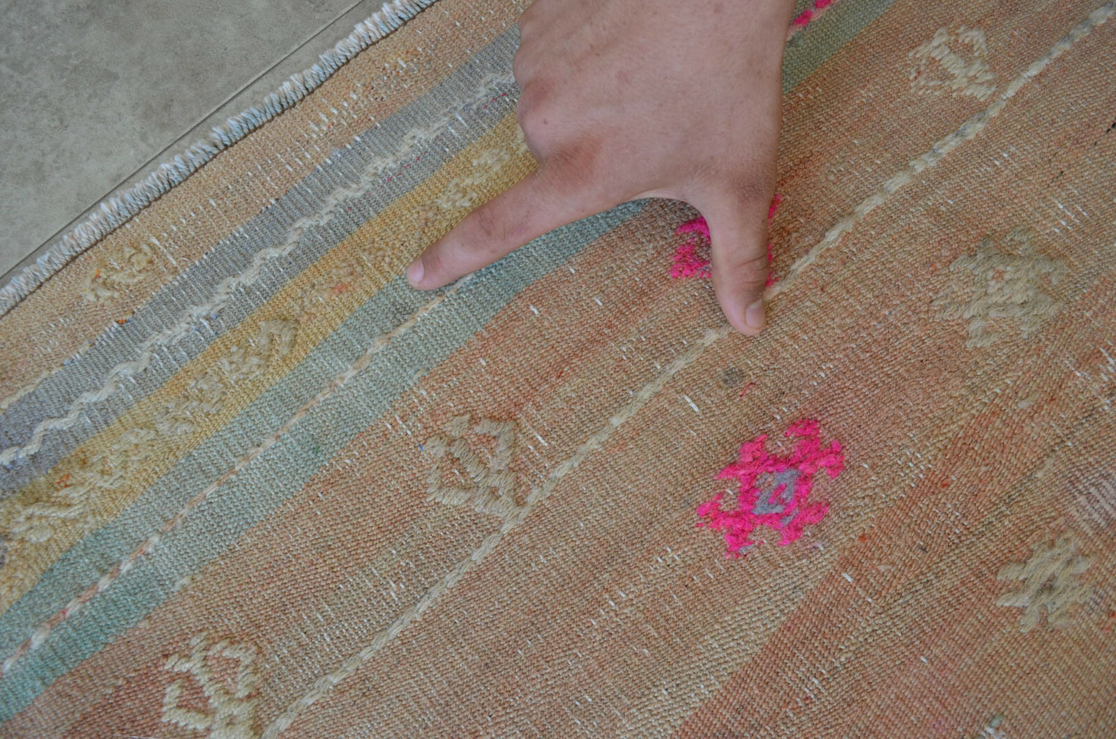 6×9 Rug Turkish Hand Made Kilim Antique Muted Color Pink Rug actual: 59″ x 98″