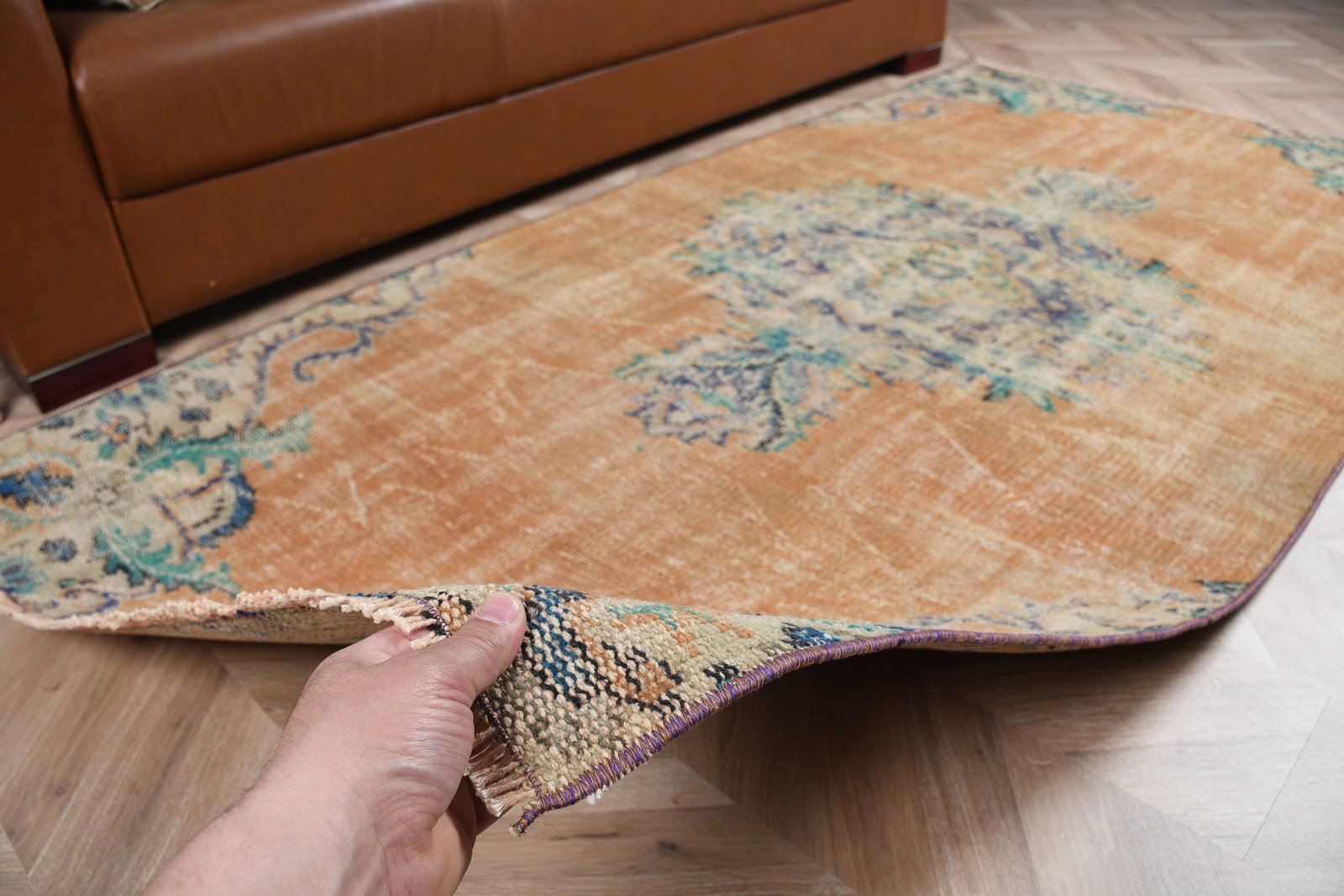 Turkish 3,6×7,1 ft Rug, Vintage Rug, Brown Handmade Rug Wool