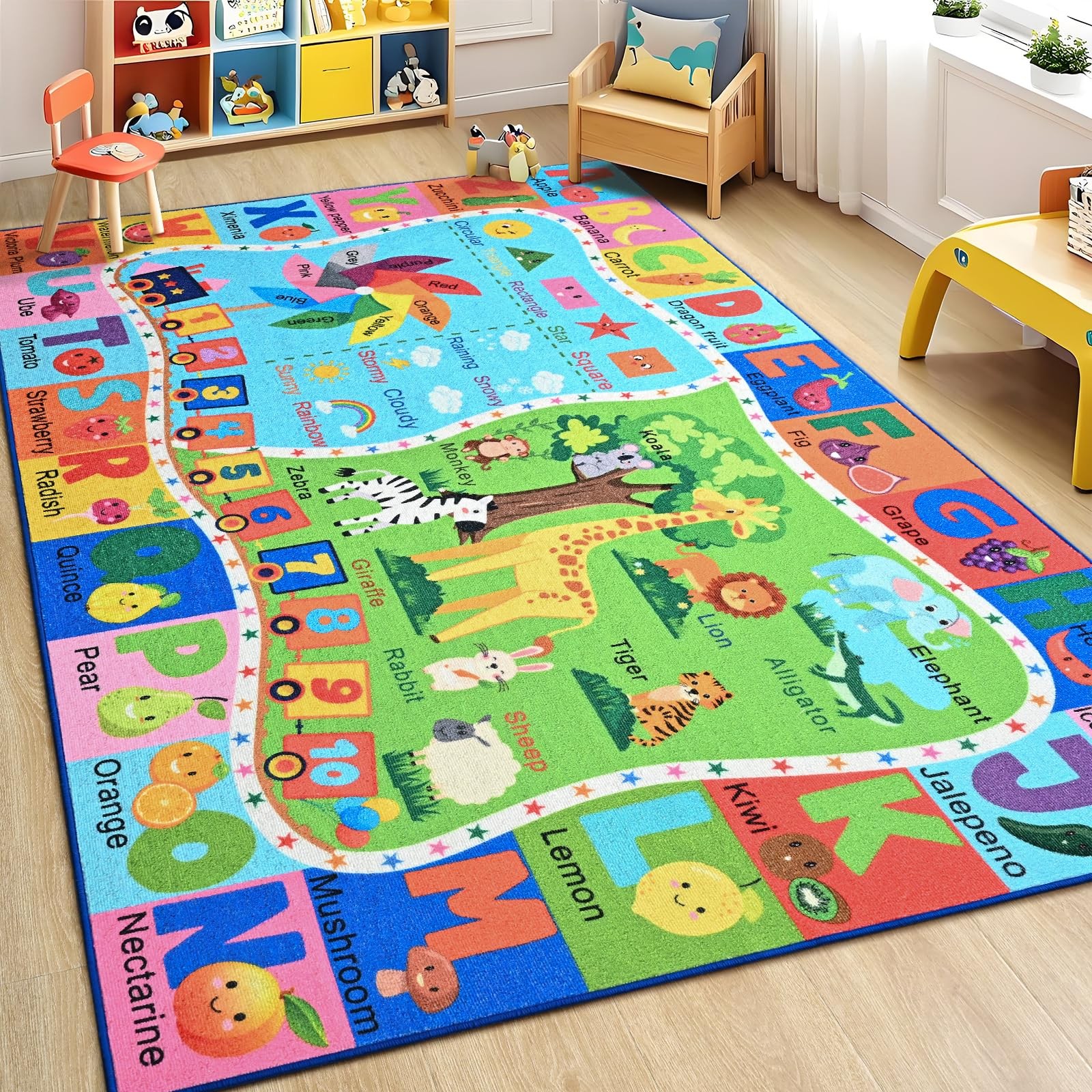 Kids Rug for Playroom, 3×5 ABC Educational Carpet for Classroom, Fun Alphabet