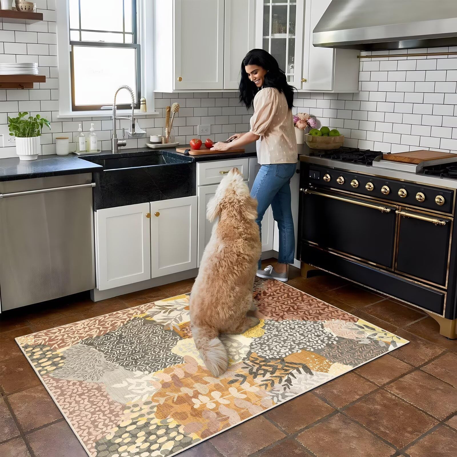 DEXDE Fall Washable Area Rug 3×5 Living Room, Tropical Vintage Leaf Floral Rugs