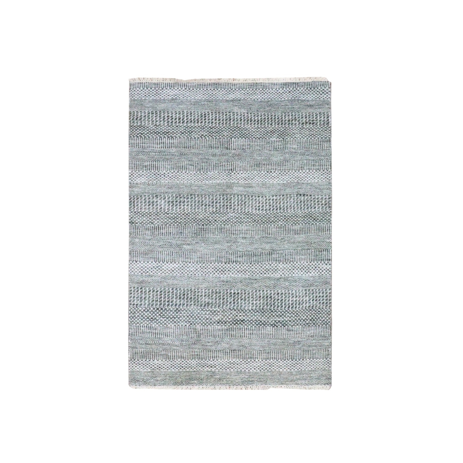 3’x5’2″ Queen Blue Wool and Silk Hand Knotted Grass Design Soft Pile Rug R79643