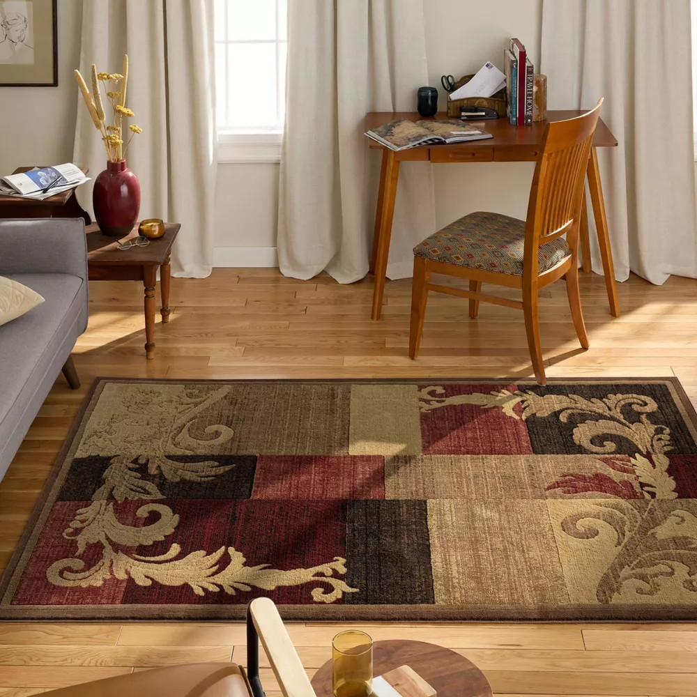Home Dynamix Catalina Pierre Area Rug Brown Red 5’3″ x 7’2″ Contemporary Scroll