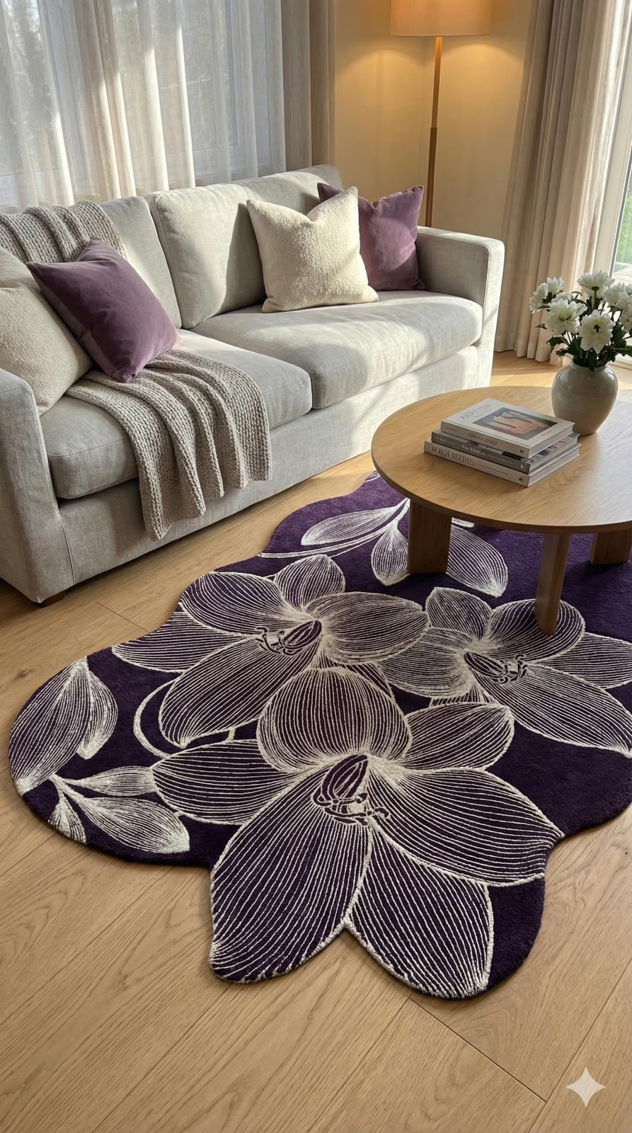 Modern Floral Hand Tufted Rug Purple Botanical Wool Rug | Luxury New Zealand 6×9