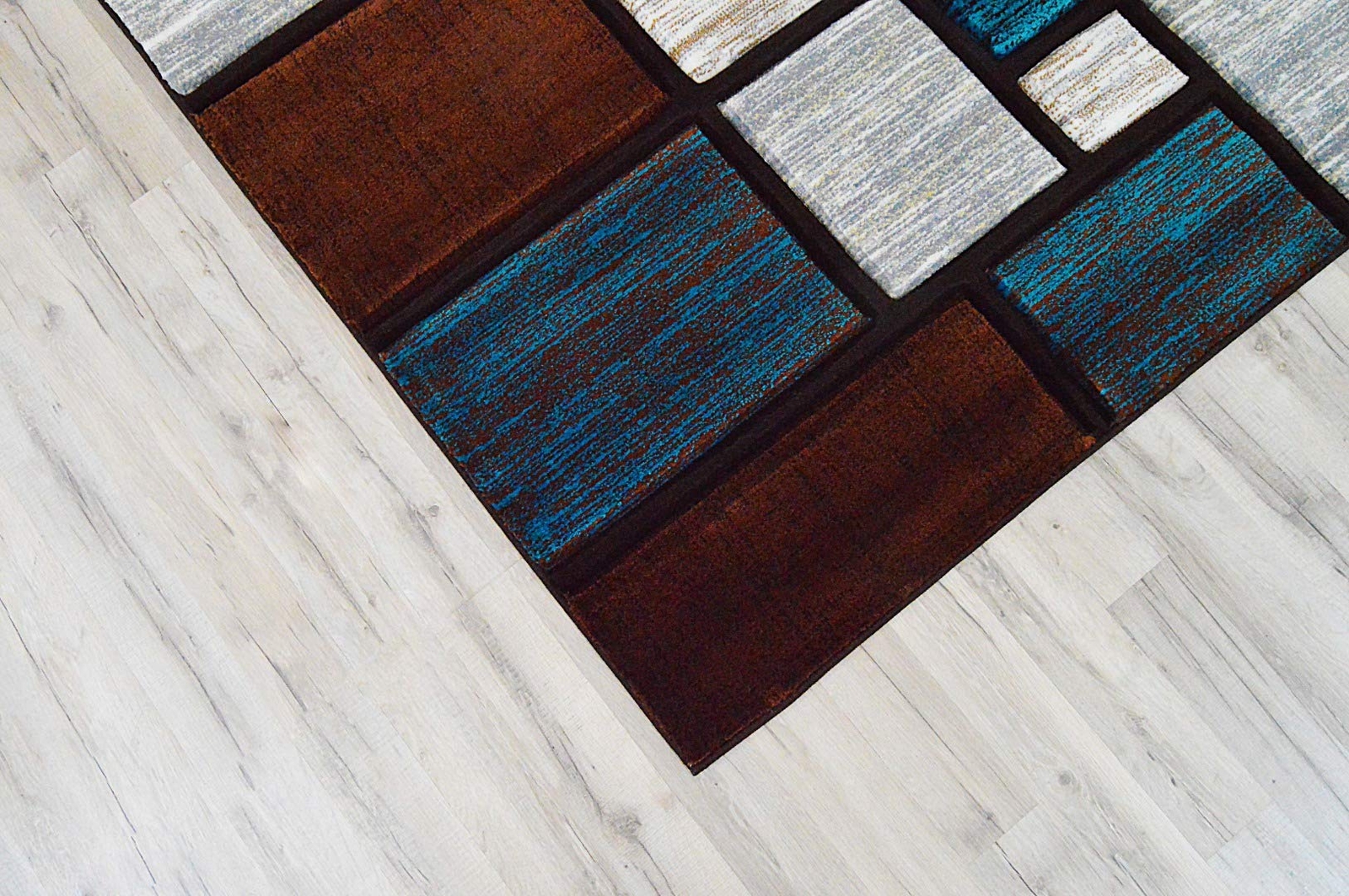 Premium Carved Modern Contemporary Abstract Rug 3995 Turquoise Brown 5’3”x7’6