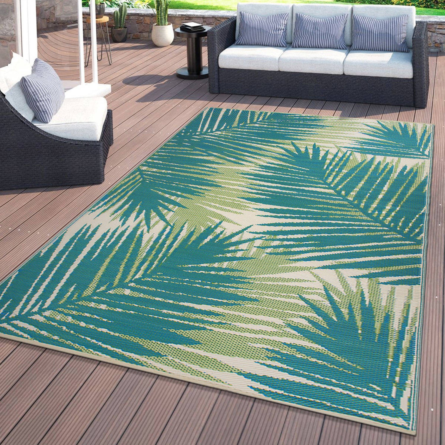 Rugshop Outdoor Rugs Tropical Floral Reversible Plastic Indoor/Outdoor Rugs 3×5