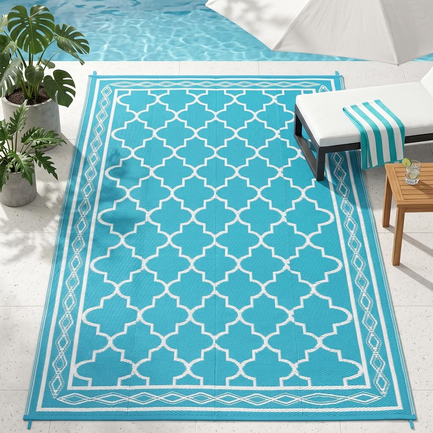 Outdoor Rug Plastic Straw Reversible Carpet Mat for Patio Camping Backyard Deck
