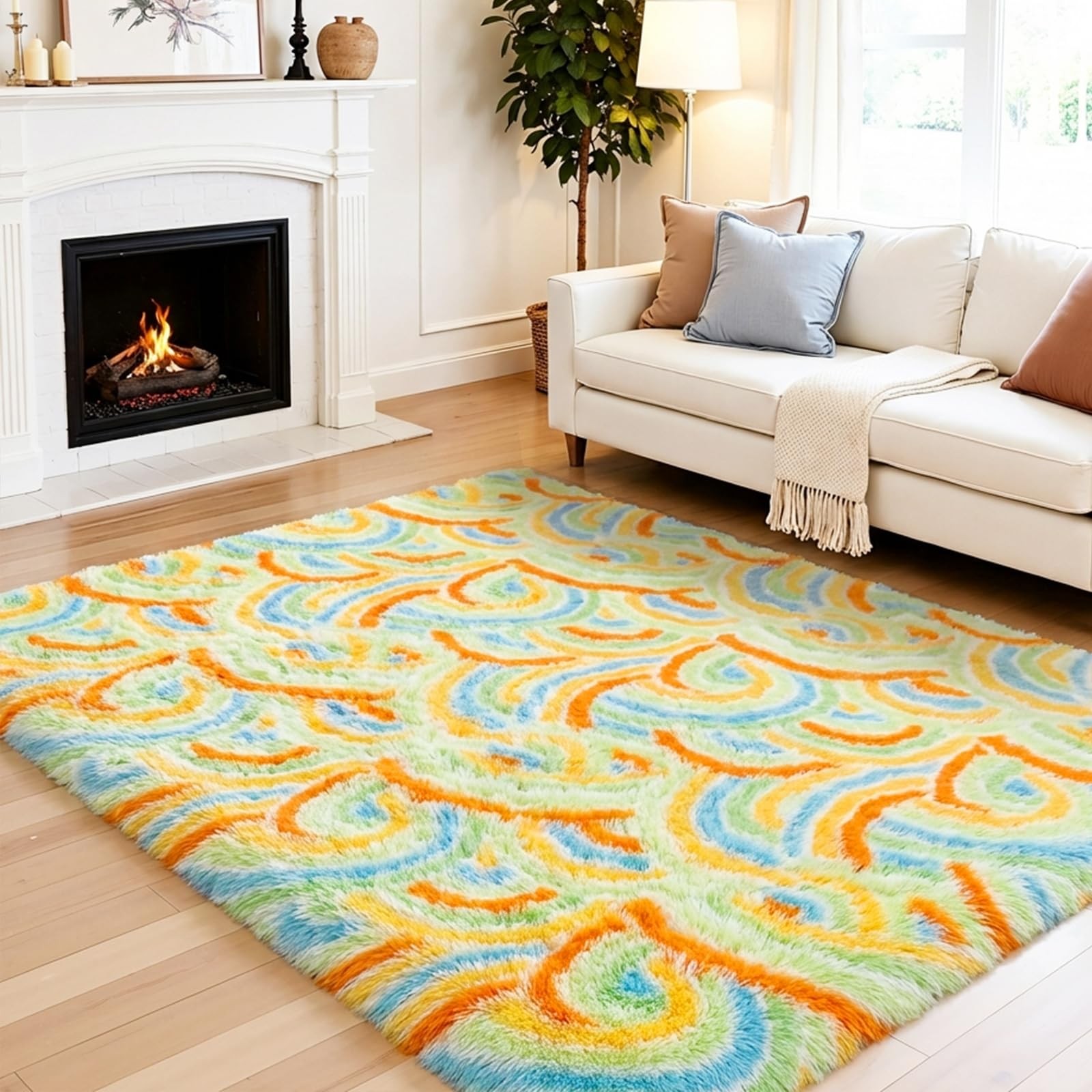 New Fluffy Rugs for Living Room 5x7ft Shaggy Area Rug Large Comfy Fuzzy Washable