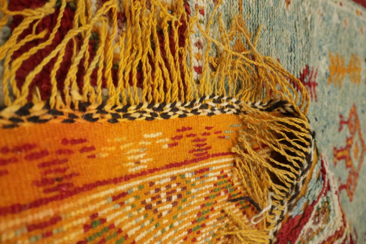 4×8 Hand-Knotted Wool Moroccan Area Rug in Tribal Sage Green & Rust Hues
