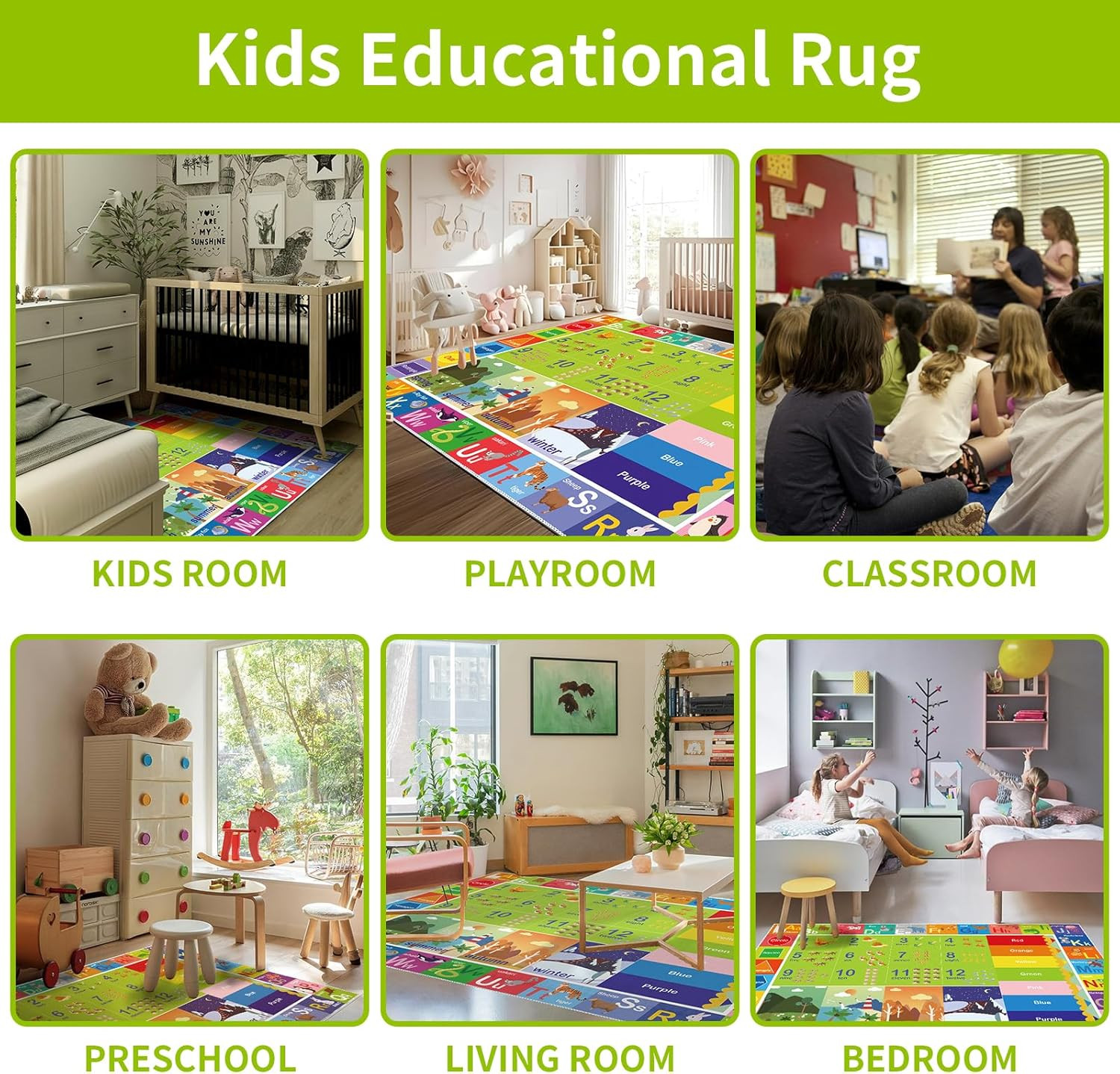 Alfombra ABC para Niños, Lavable, para Guardería, Aula y Sala de Juegos