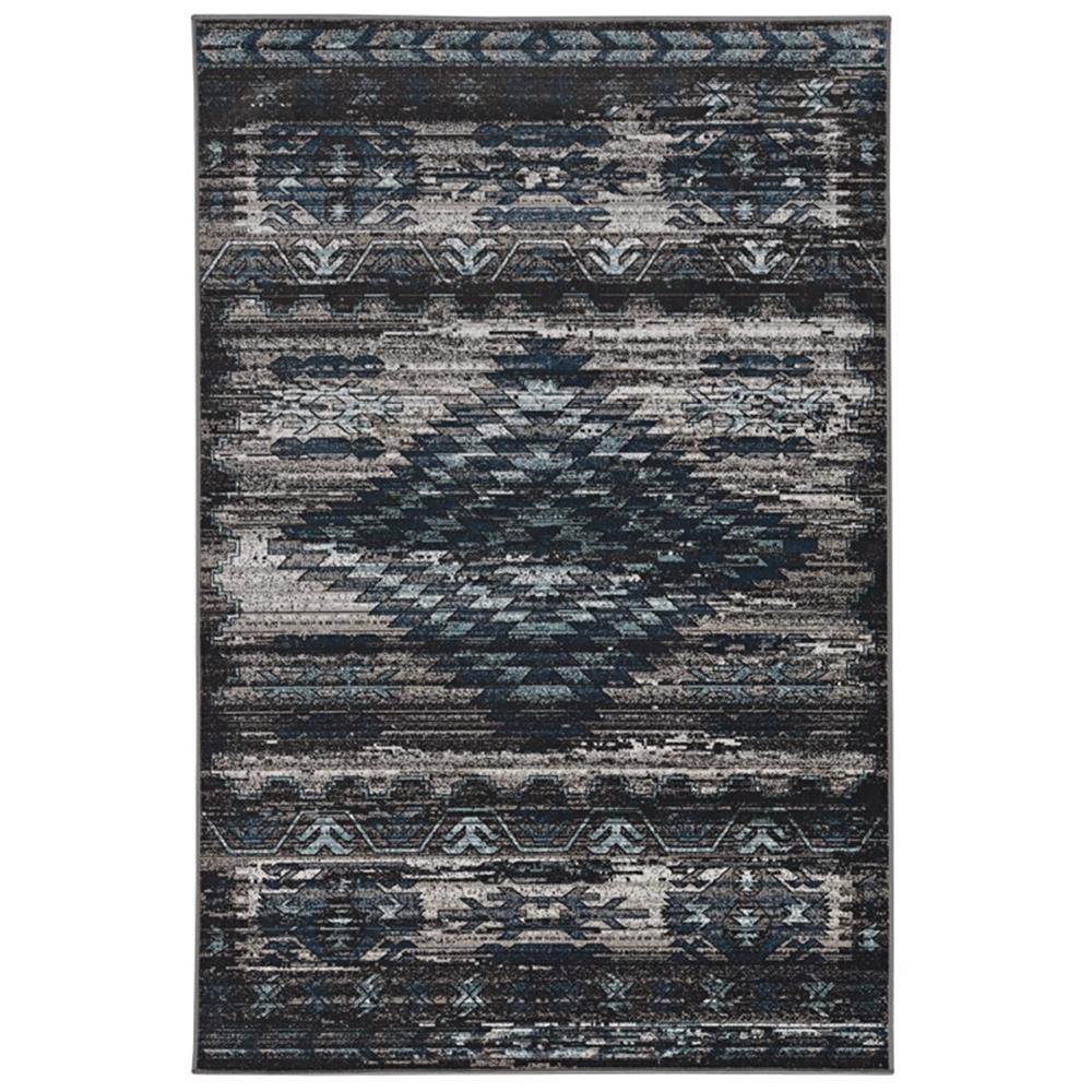 Linon Vintage Aztek Power Loomed Microfiber Polyester 5’x7’6″ Rug in Gray