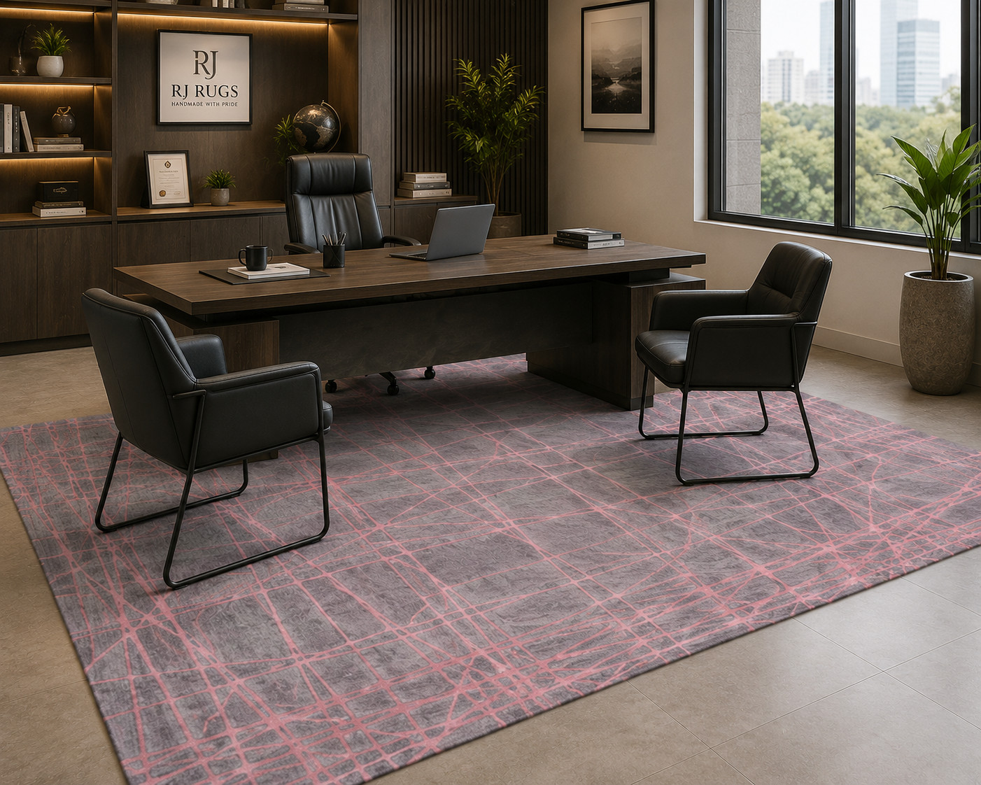 Hand Tufted Wool Rug Gray Pink Abstract Geometric Modern Area Carpet