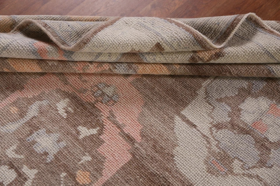 Hand-Knotted Wool Rug Brown & Pastel Medallion Carpet