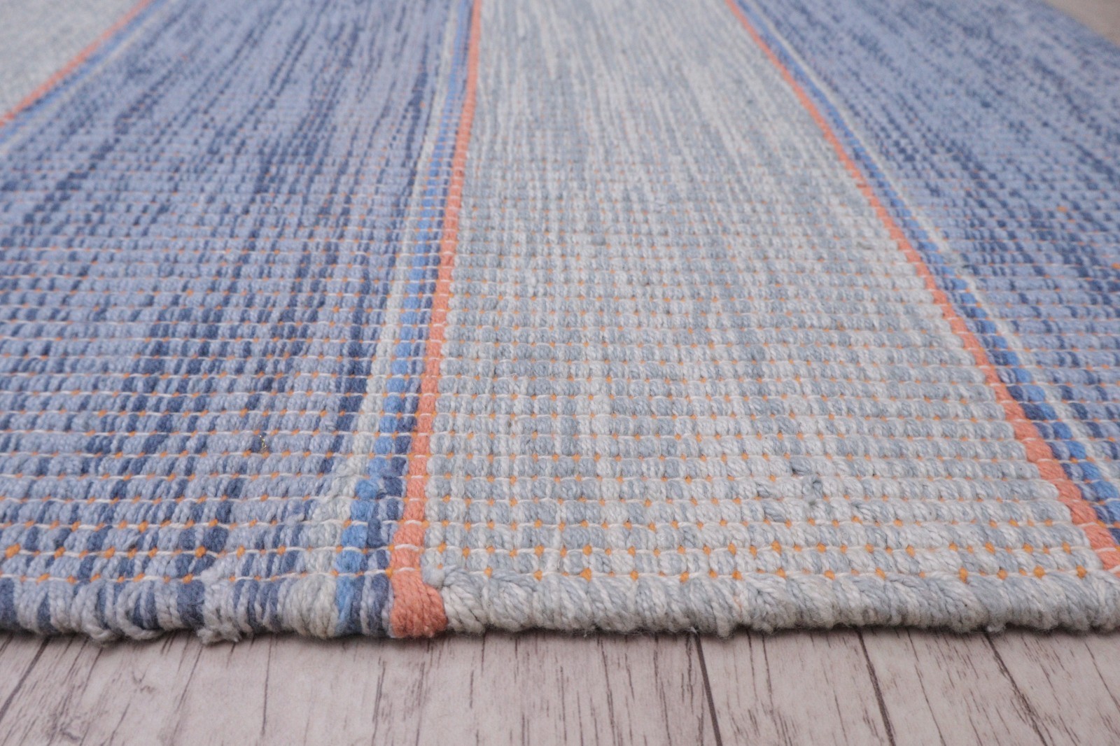 Handmade Rectangular Polyester Flatweave Accent Rug 60×130 cm Blue Striped