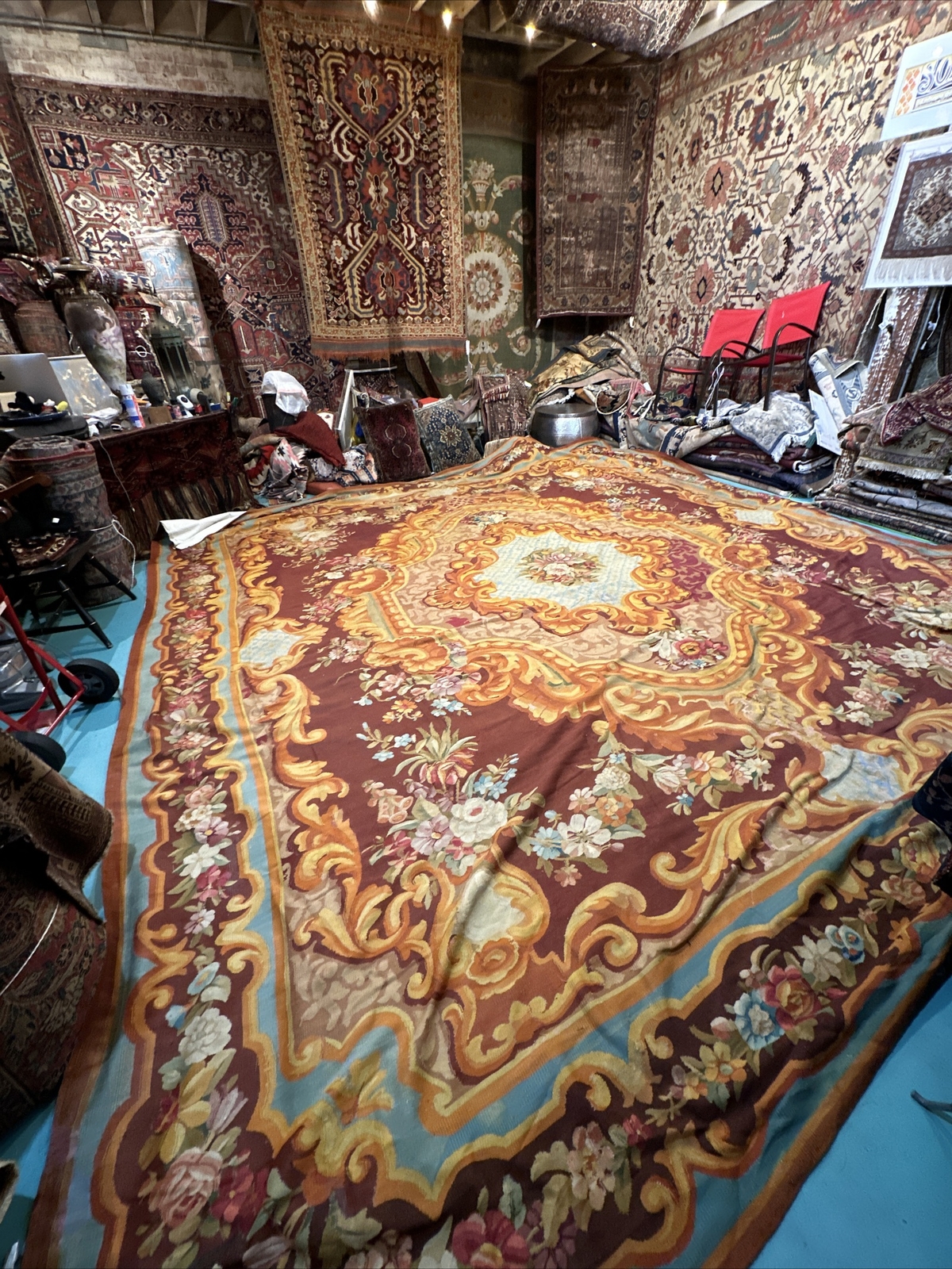 Auth: Mid 19th C French Aubusson Floor Tapestry Museum Age ART 14 x 17