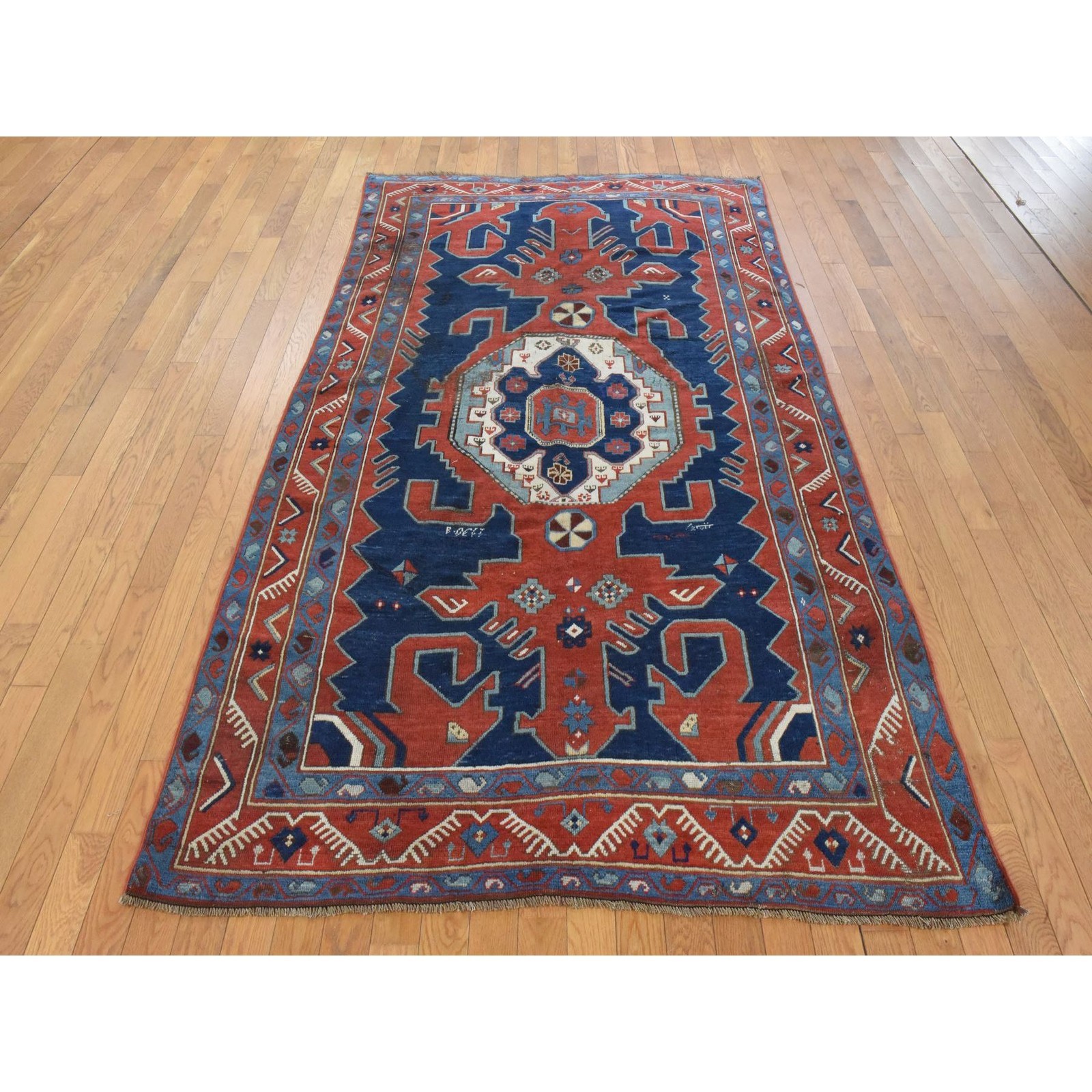 5’1″x8’7″ Red Antique Armenian Kazak Signed and Dated 1914 Wool Hand Knotted Rug
