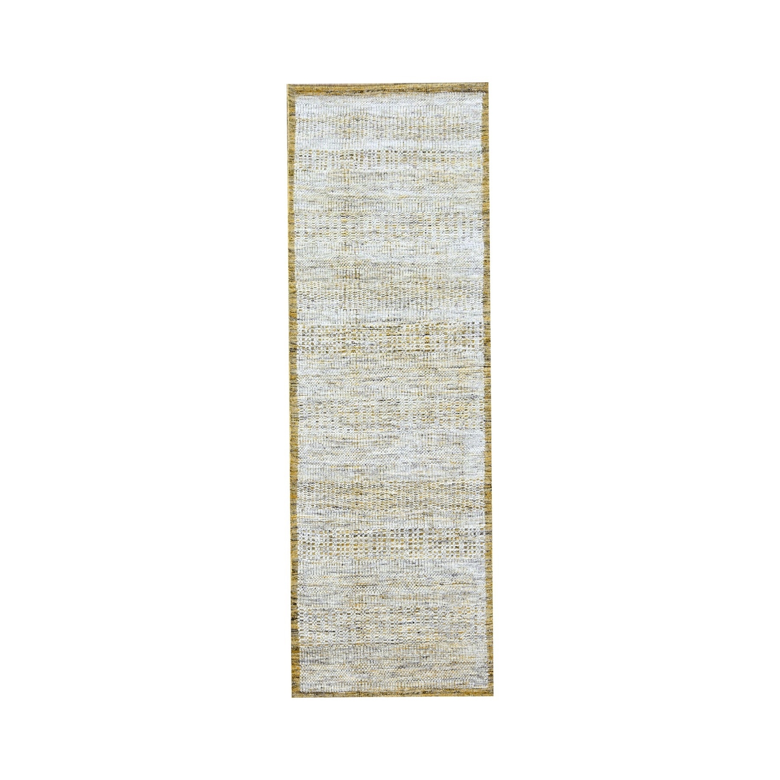 2’7″x8’2″ White & Gold Hand Knotted Oxidized Grass Design Wool Runner Rug R76249