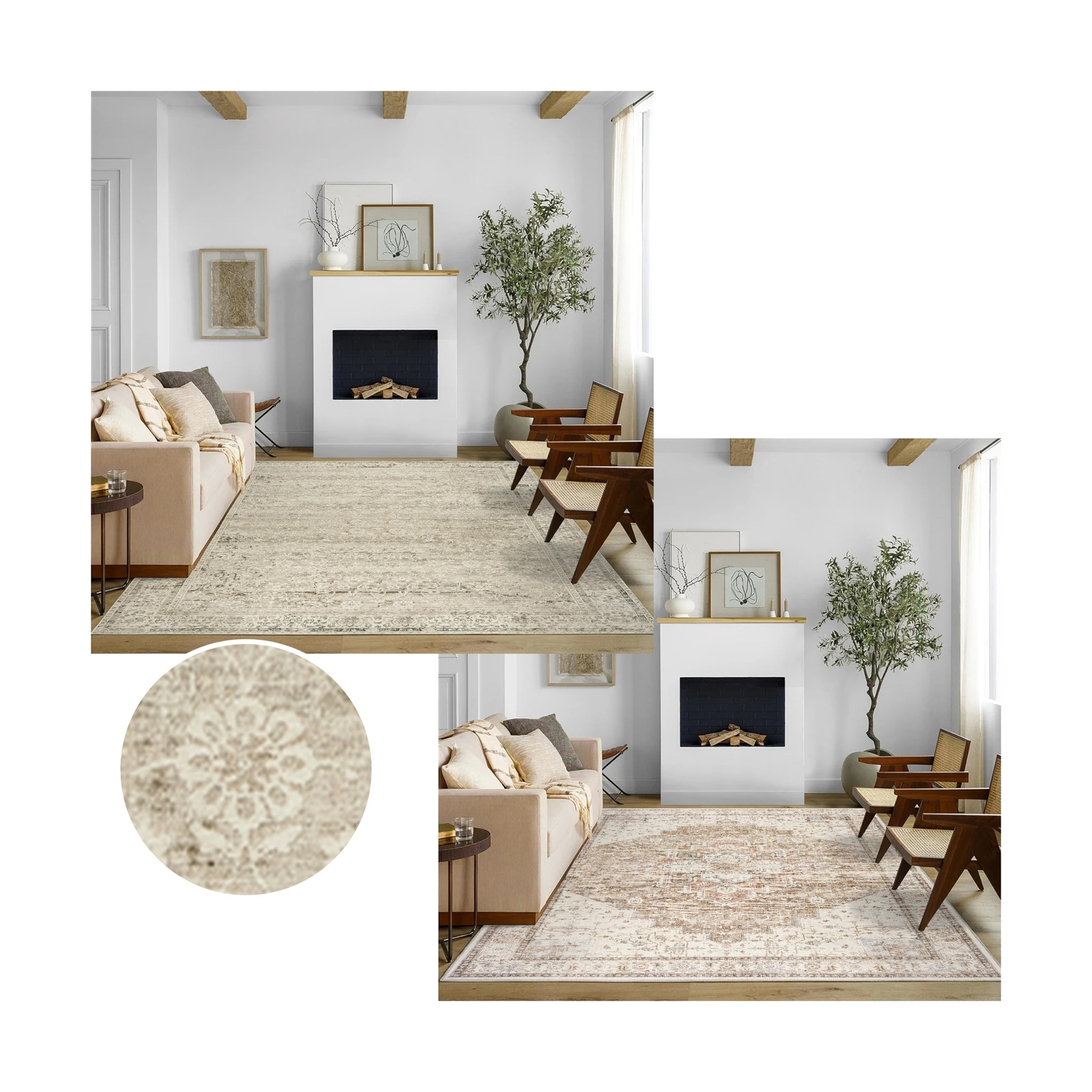 Cream Beige Boho Floral Wool Area Rugs,8×10 Bundle Light Tan Brown Modern Boh…