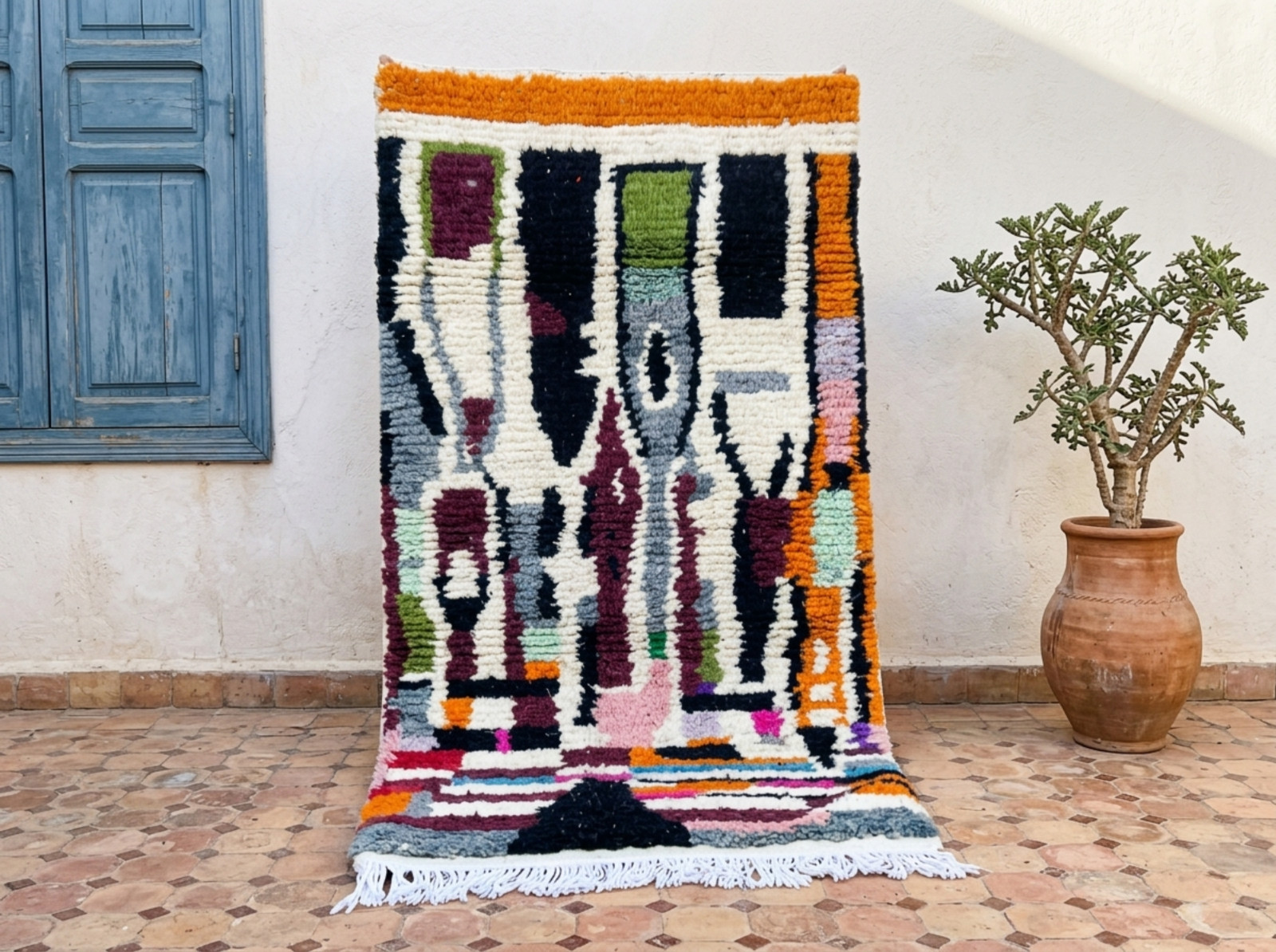 Handmade Moroccan Wool Rug Abstract Berber Beni Ourain Boho Carpet Custom Size