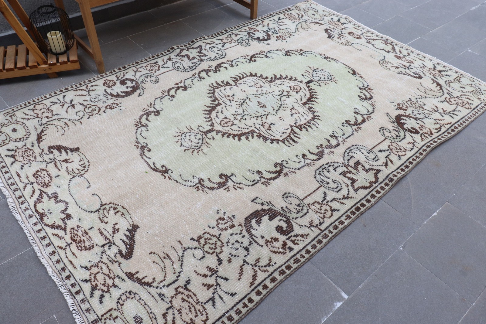 5,2×8,2 ft Turkish Rug Rug, Brown Polka dot Vintage Wool Rug