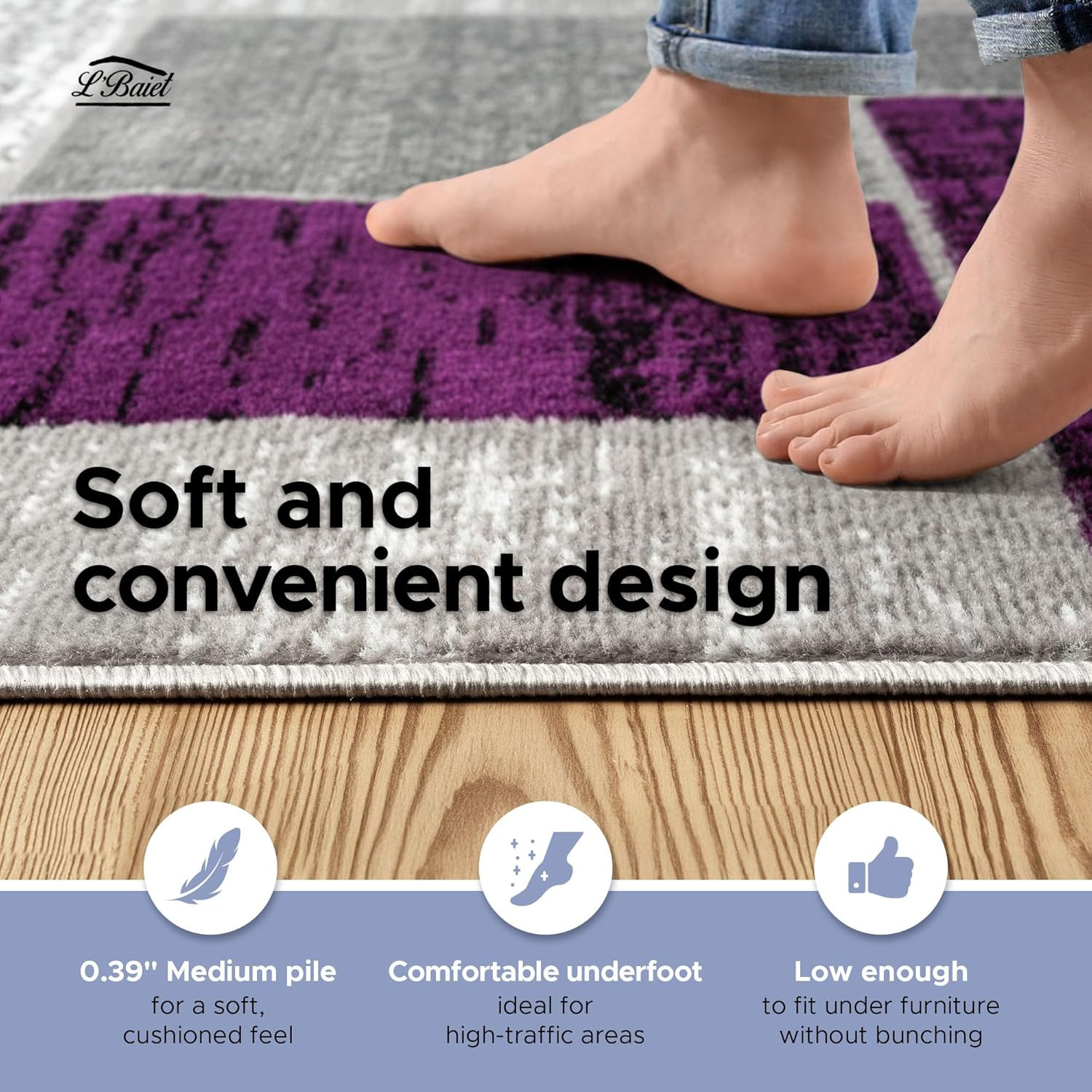 Verena Geometric Area Rug Purple Grey 8′ X 10′ Large Area Rugs Carpet for Living