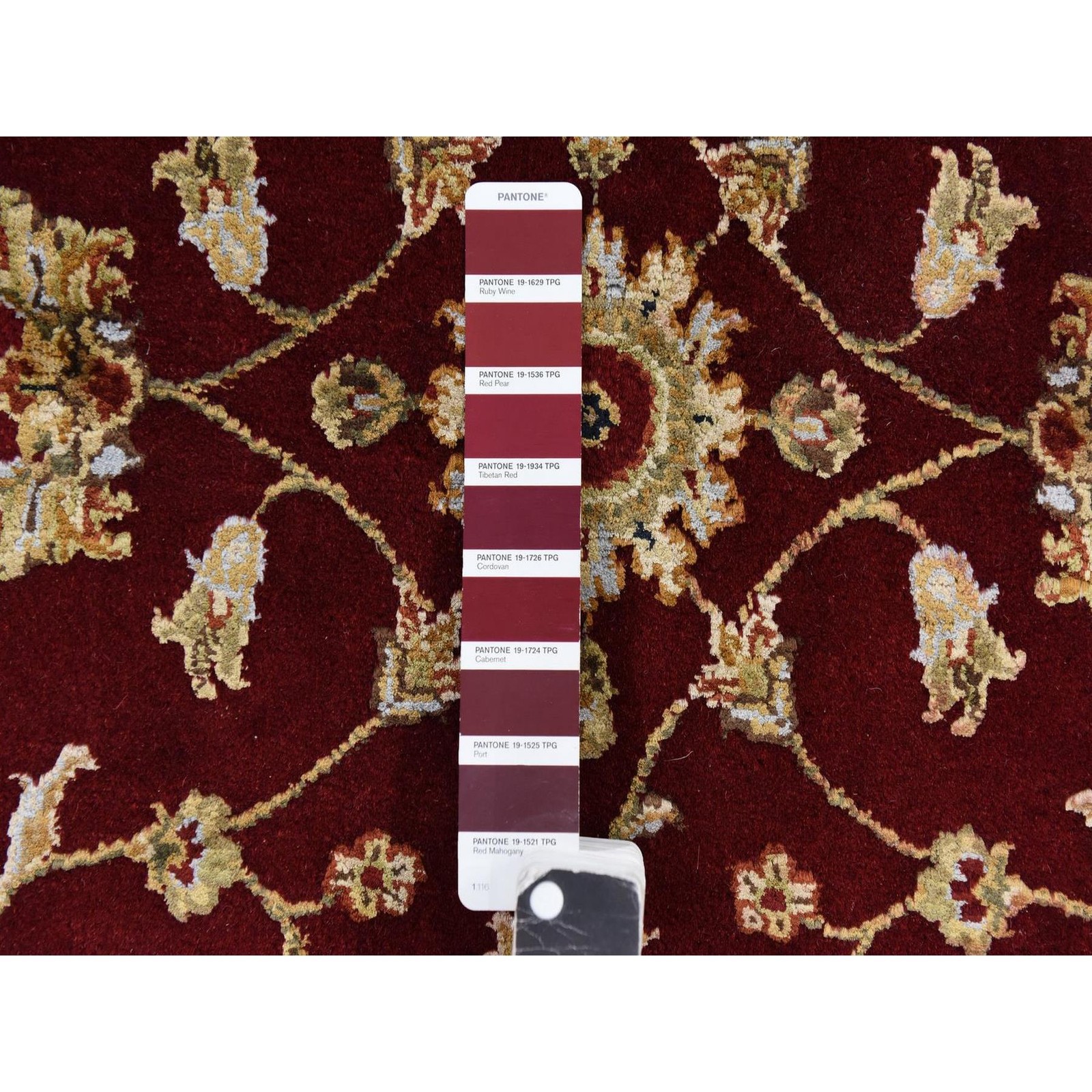 4’x6′ Wine Red Rajasthan with All Over Leaf Design Hand Knotted Wool & Silk Rug