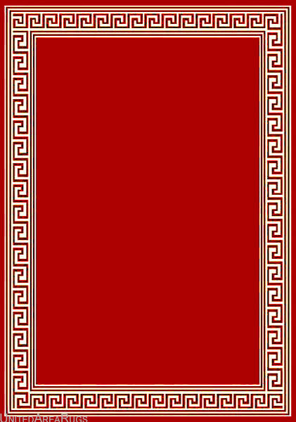 5×7 Area Rug Modern Greek Key Design Solid Red Carpet with Border New