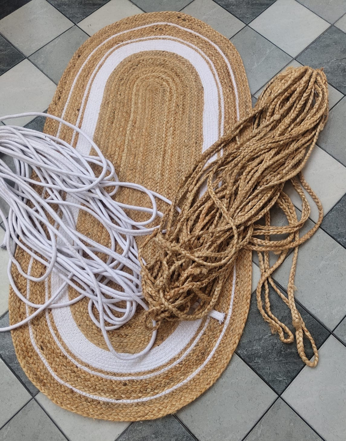 Rug Jute in Oval Shape Natural Hand Braided Area Rug, Bohemian style Rug Carpet